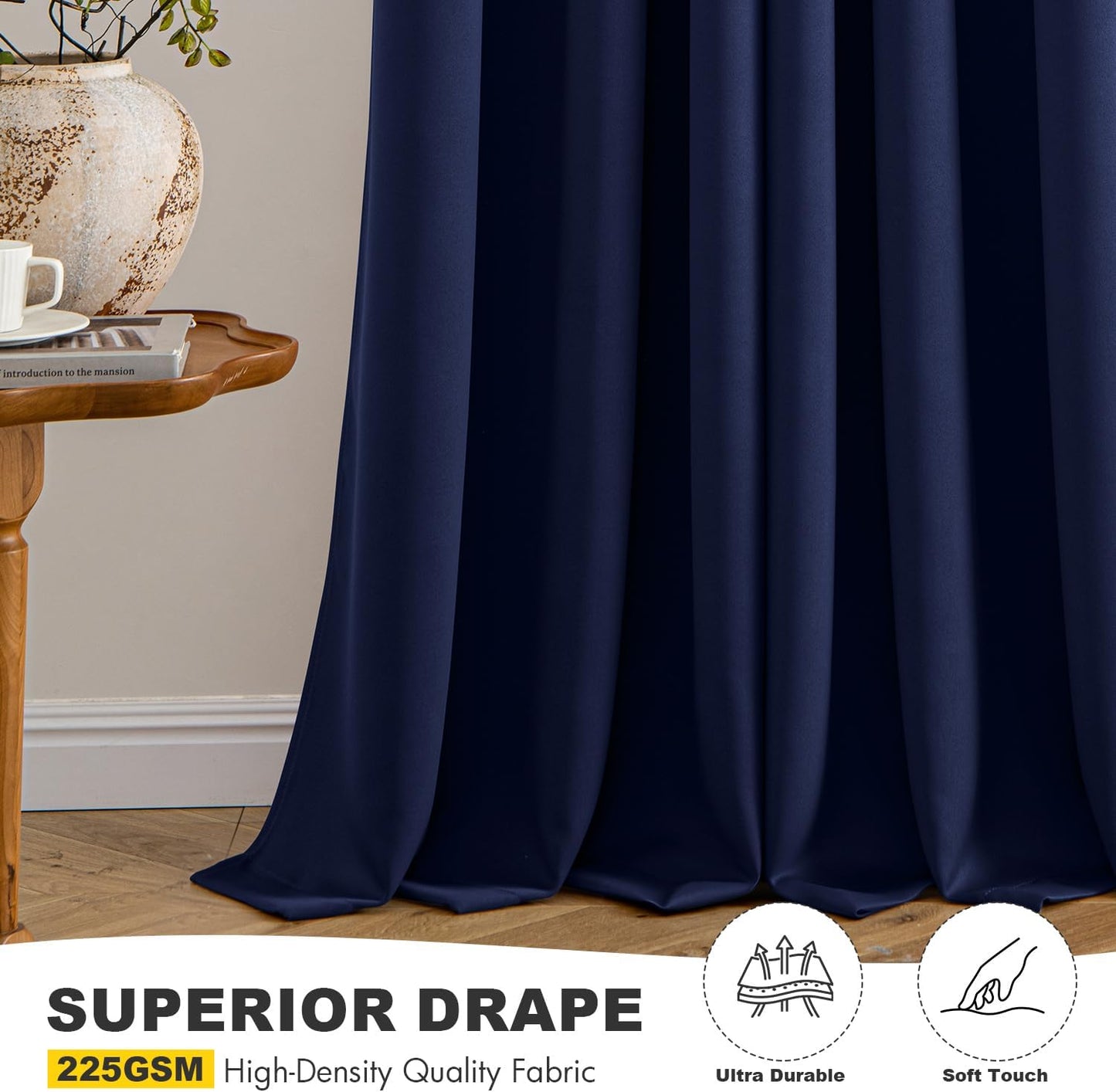 MIULEE Navy Blue Blackout Curtains - Bedroom Window Treatment Curtains Thermal Insulated Room Darkening Drapes for Living Room Kitchen Grommet Top Light Blocking Drapery, 40 x 50 Inches Long, 2 Panels