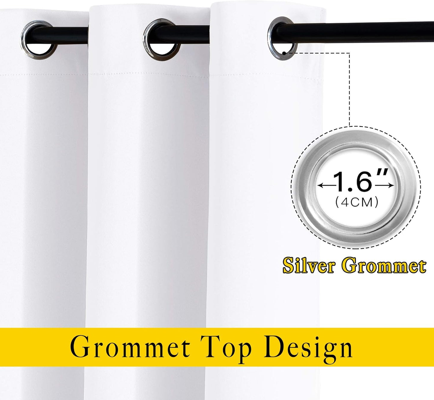 NICETOWN White Kitchen Curtains 36 inches Long, Modern Design Solid Grommet Thermal Insulated Window Treatments for Basement & Cafe, 2 Panels, W52 x L36