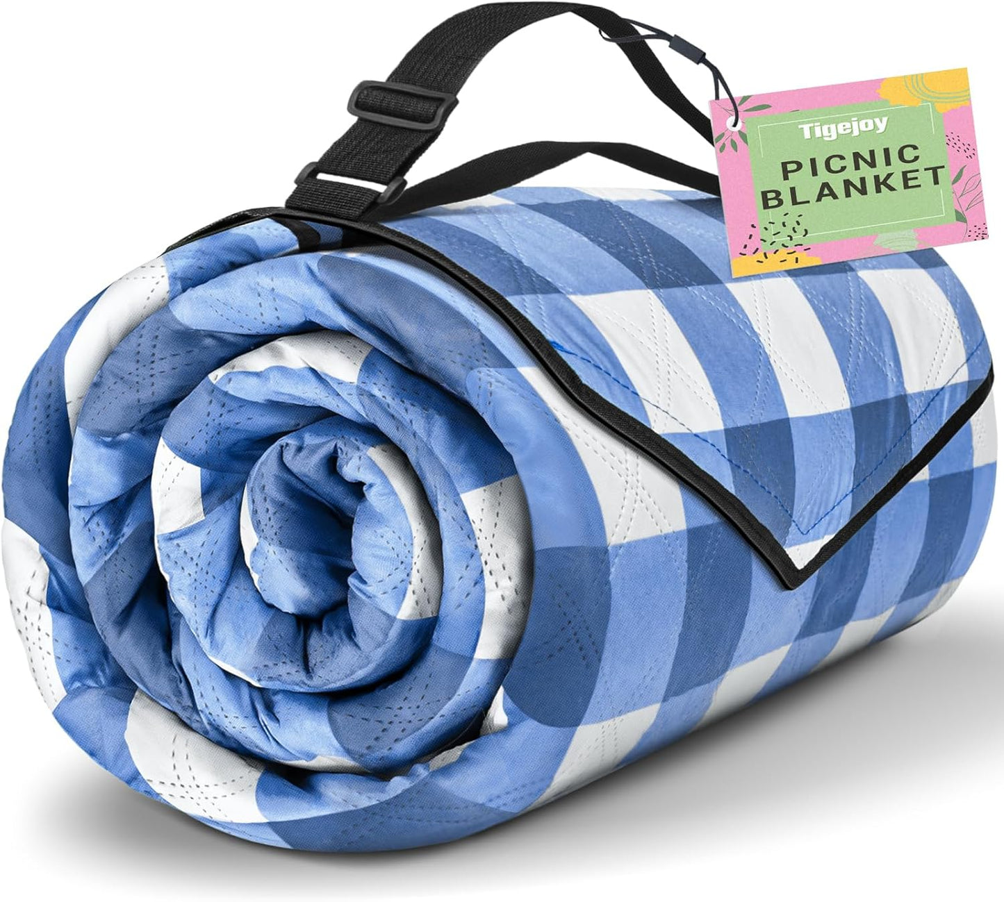 TigeJoy Extra Large Picnic Blanket Waterproof Foldable 60''x80'', Outdoor Picnic Mat Beach Blanket Sandproof for Park, Grass, Travel, Hiking, Camping Essentials, Gingham Picnic Blanket