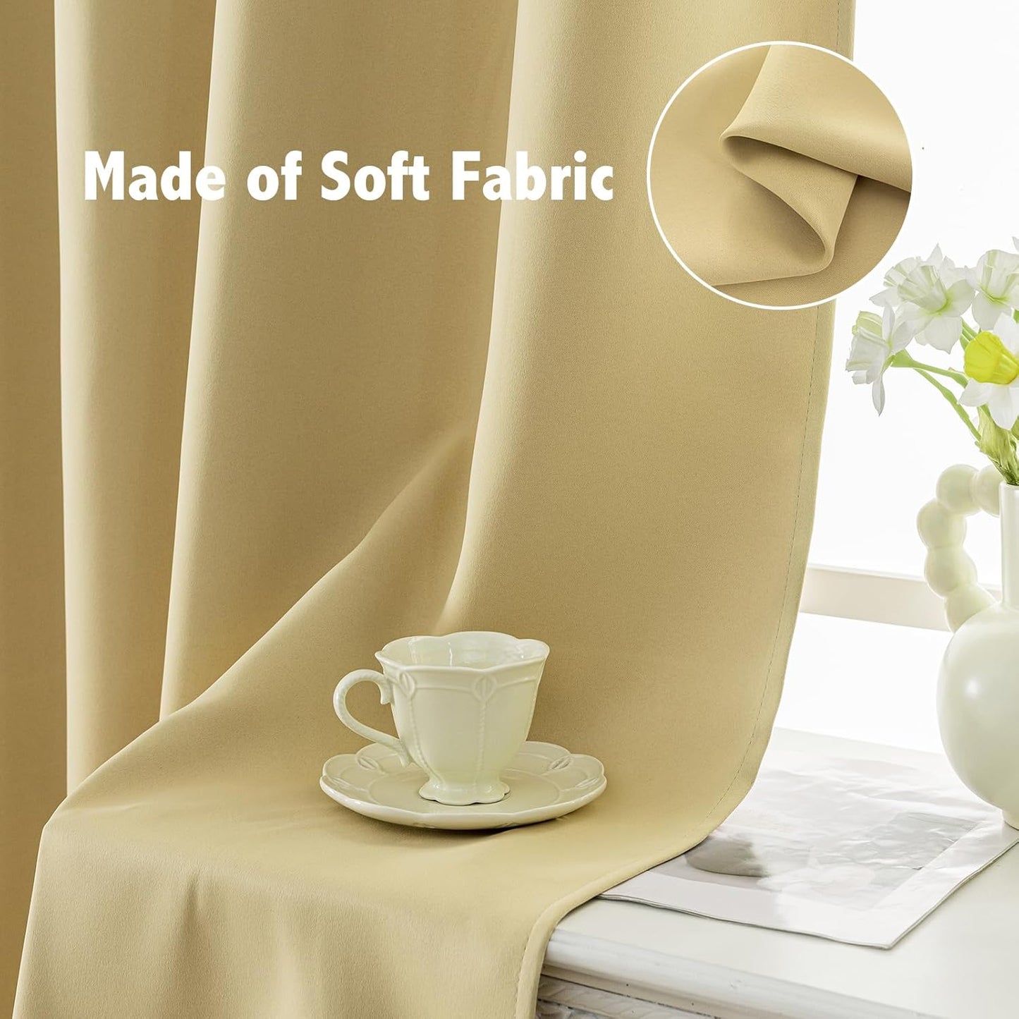 Anytime 100% Blackout Curtain Set, Thermal Insulated & Energy Efficiency Window Draperies for Guest Room, Full Shading Panels for Shift Worker and Light Sleepers（Beige, 2 Panels, 42W x 45L）