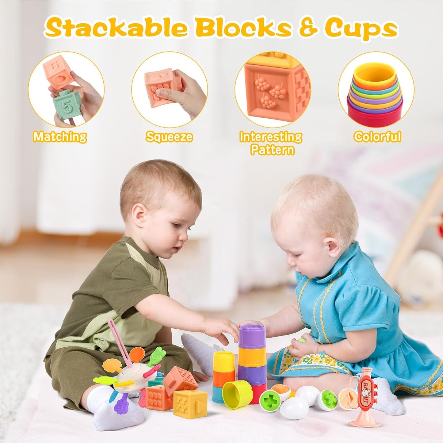 Montessori Toys for Babies 6-12 Months, 8 in 1 Soft Sensory Toddler Bath Toys for Babies, Montessori for 1 Year Old
