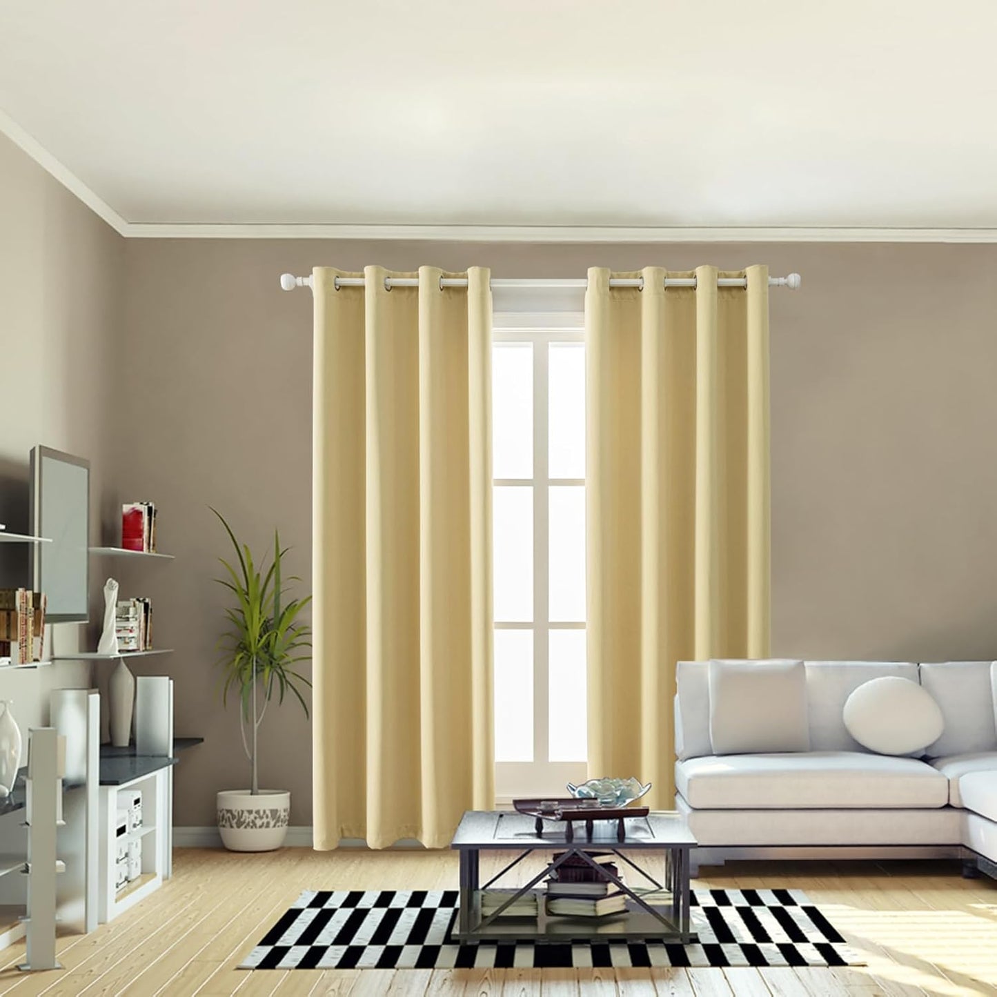 Anytime 100% Blackout Curtain Set, Thermal Insulated & Energy Efficiency Window Draperies for Guest Room, Full Shading Panels for Shift Worker and Light Sleepers（Beige, 2 Panels, 52W x 95L）