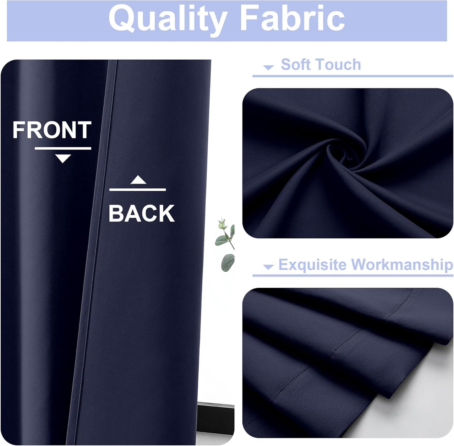 Simplebrand Ava Navy Blue Blackout Curtains for Bedroom 63 Inch Length 2 Panels, Solid Thermal Insulated Energy Saving Rod Pocket Window Treatment Curtains Blackout Drapes, W40 x L63 Inch, Navy Blue