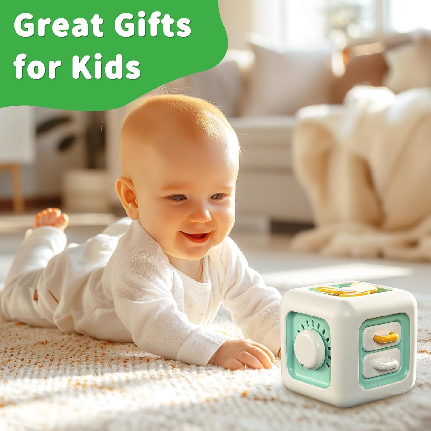 Busy Cube Toy, Sensory Toys for Toddlers 1-3, Baby Car Seat Toys 12-18 Months, Toddler Airplane Travel Toys Age 1-2, Learning Fine Motor Skills, 1st Birthday Gifts Boys Girls