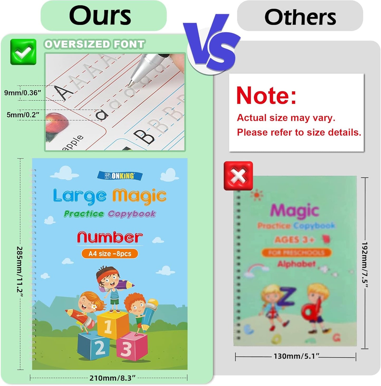 Large Handwriting Magic Grooved Practice Copybook Set: 5-Pack with Wooden Alphabet Tracing Board, Reusable Letter Learning Kit for Kid Age 3-8, Ideal for Kindergarten and Preschool Calligraphy Control