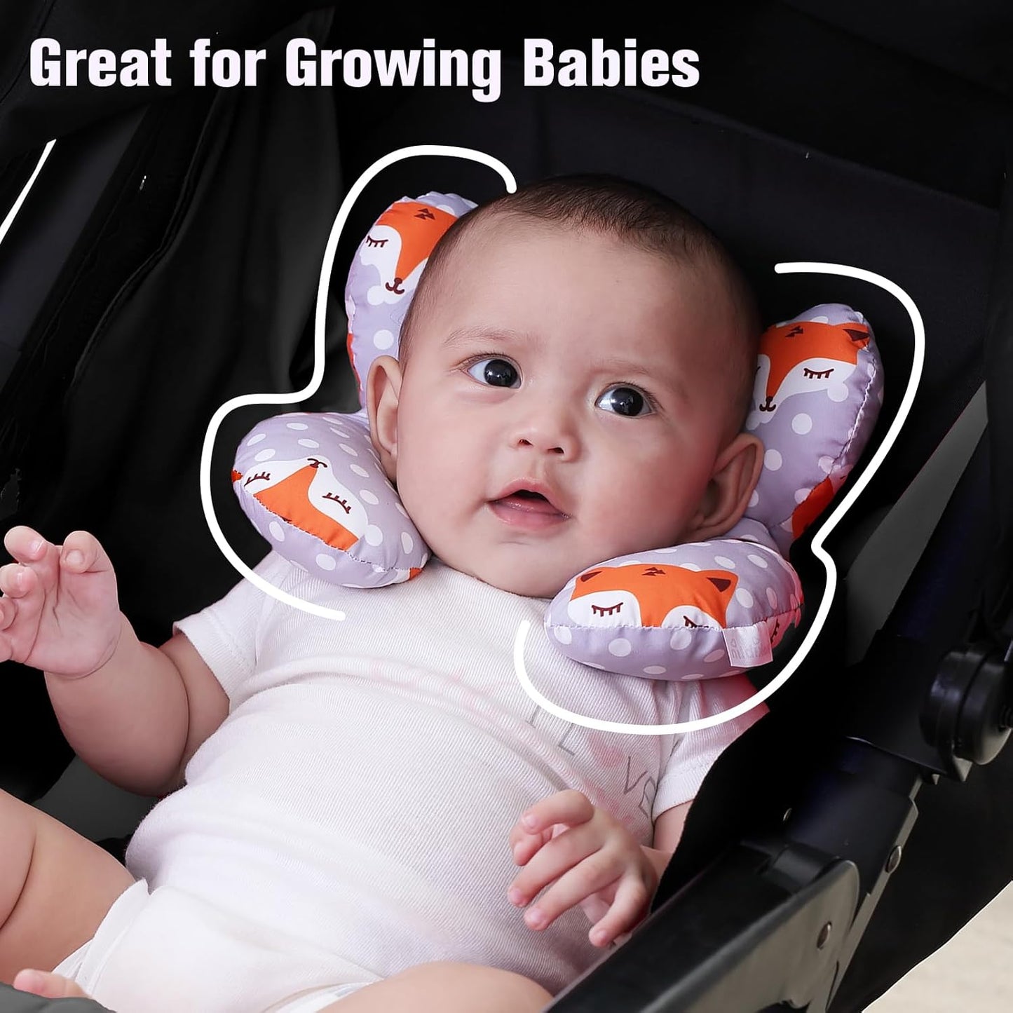 KAKIBLIN Baby Travel Pillow,Baby Neck Pillows for Car Seat,Upgraded Baby Head Pillow,Toddler Head and Neck Baby Support Pillow for Car Seat, Pushchair,Travel (Gray Fox)
