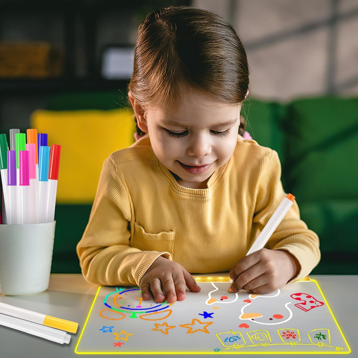 LED Note Board with Colors 12x 8inch, Glowing Acrylic Dry Erase Board with Light, Light up Acrylic Dry Erase Message Writing Board with 7 Markers Led Drawing Board for Holiday Gift