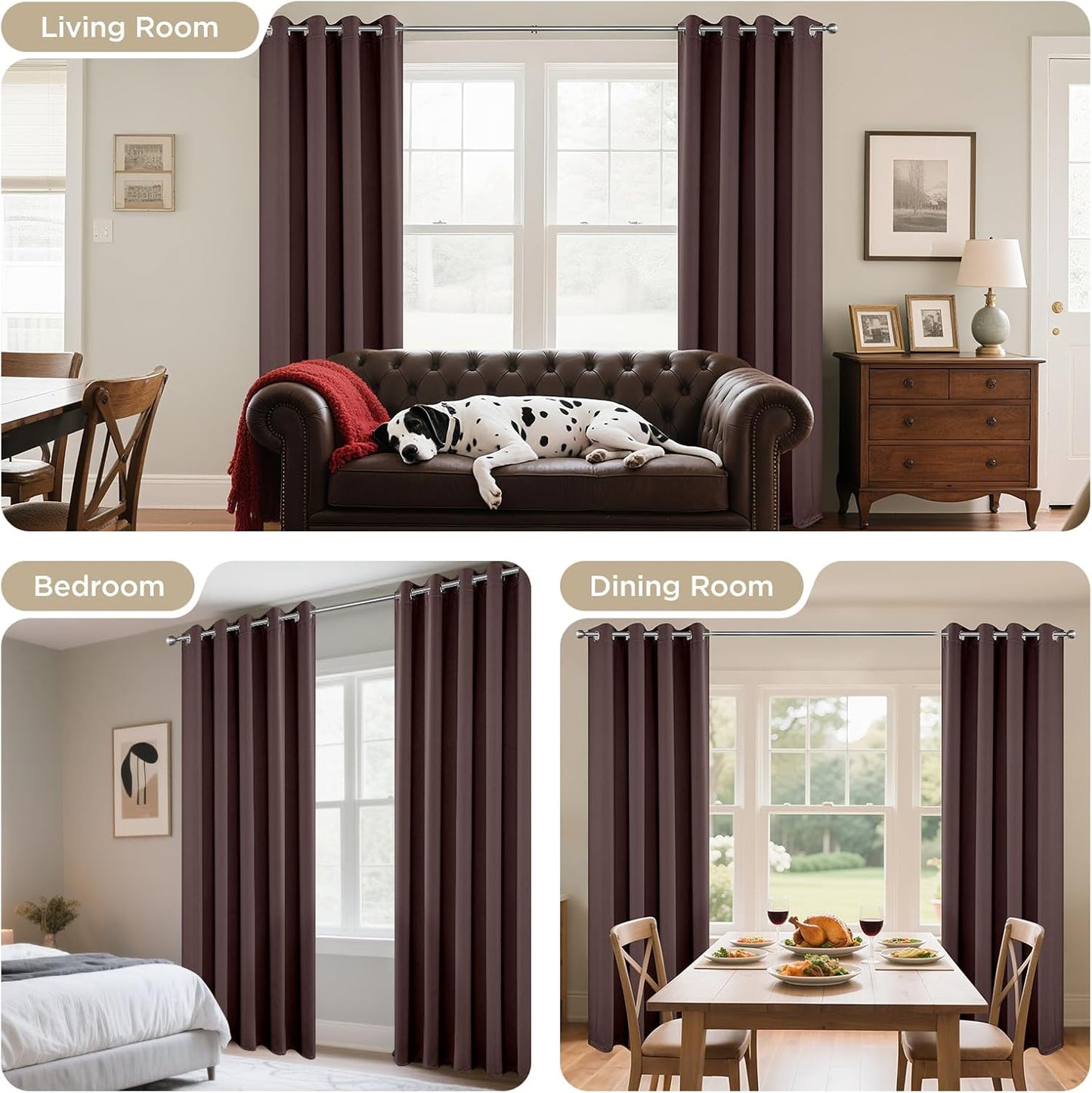 Joydeco Blackout Curtains 45 Inch Length 2 Panels Set, Thermal Insulated Long Curtains& Drapes 2 Burg, Room Darkening Grommet Drapes for Living Room Bedroom Window (W52 x L45 Inch, Chocolate)