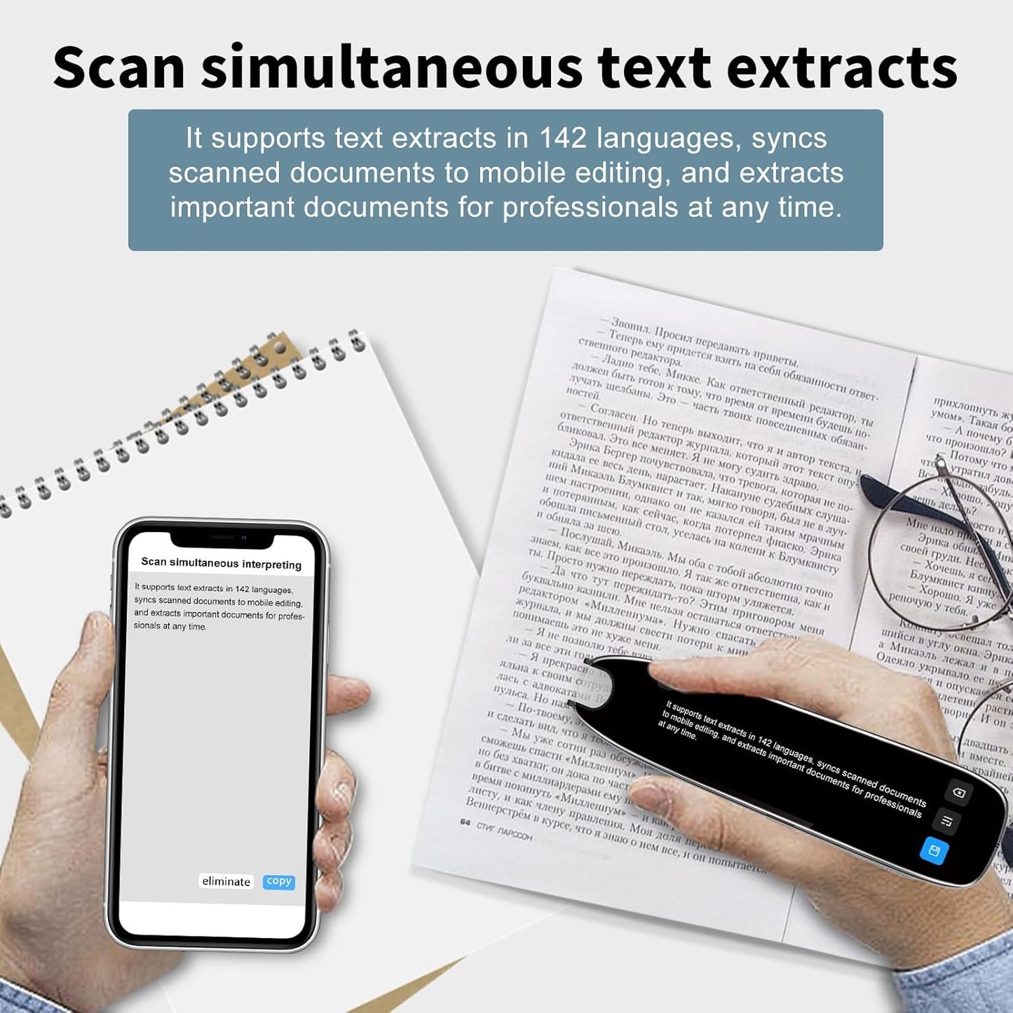 Translation Pen, 142 Language Translation Devices Translator Pen, Text Extract Pen, Pen Scanner for Travel Learning and Reading Disabilities Translation Pen