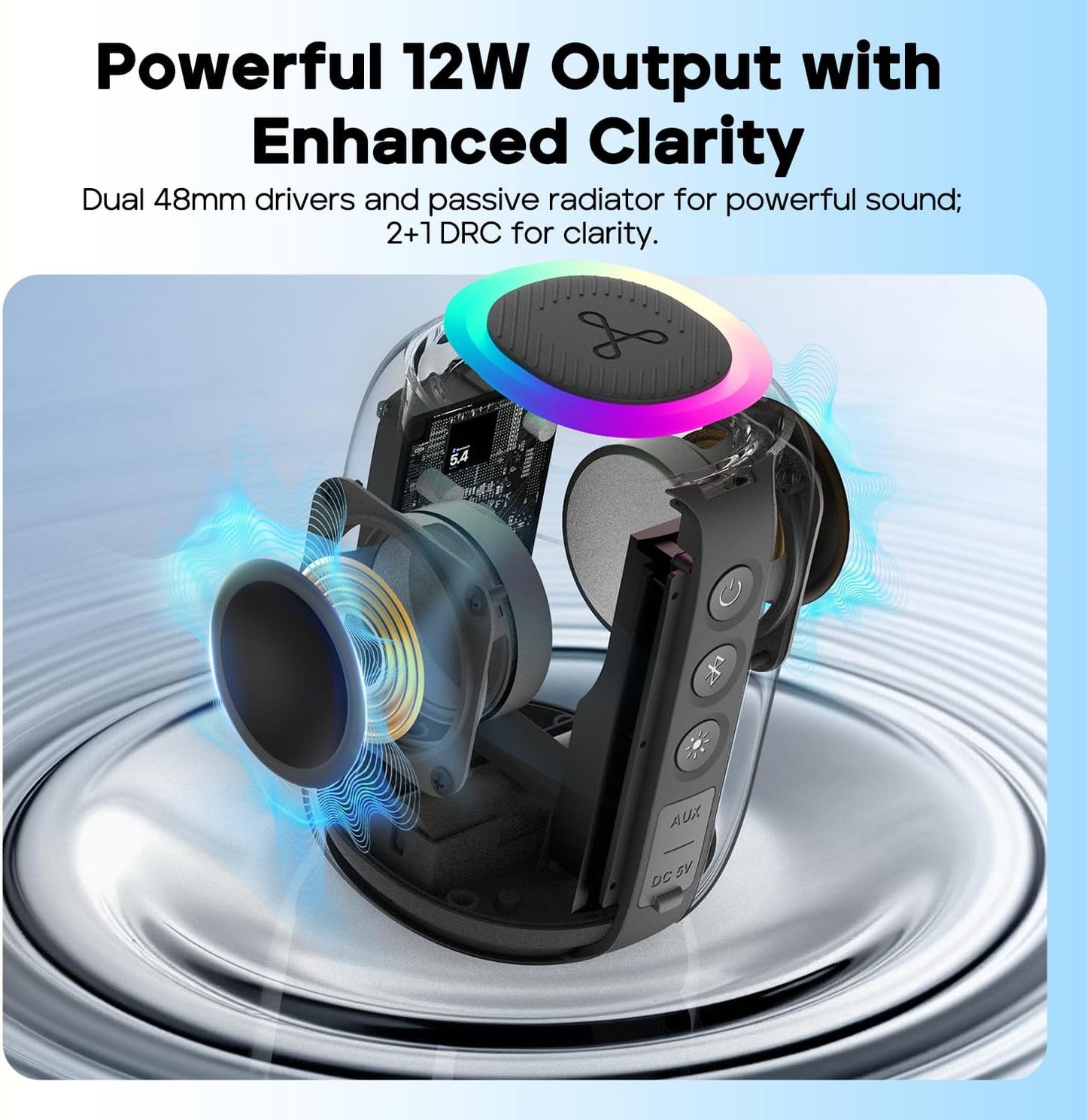 Tribit Bluetooth Speaker StormBox Mini+, 12W Shower Speaker with 360° Sound, 12H Playtime, Custom EQ, BT5.4, IPX7 Waterproof, RGB Lights, Type-C, AAC/SBC, TWS, Portable for Camping/Backyard (Green)