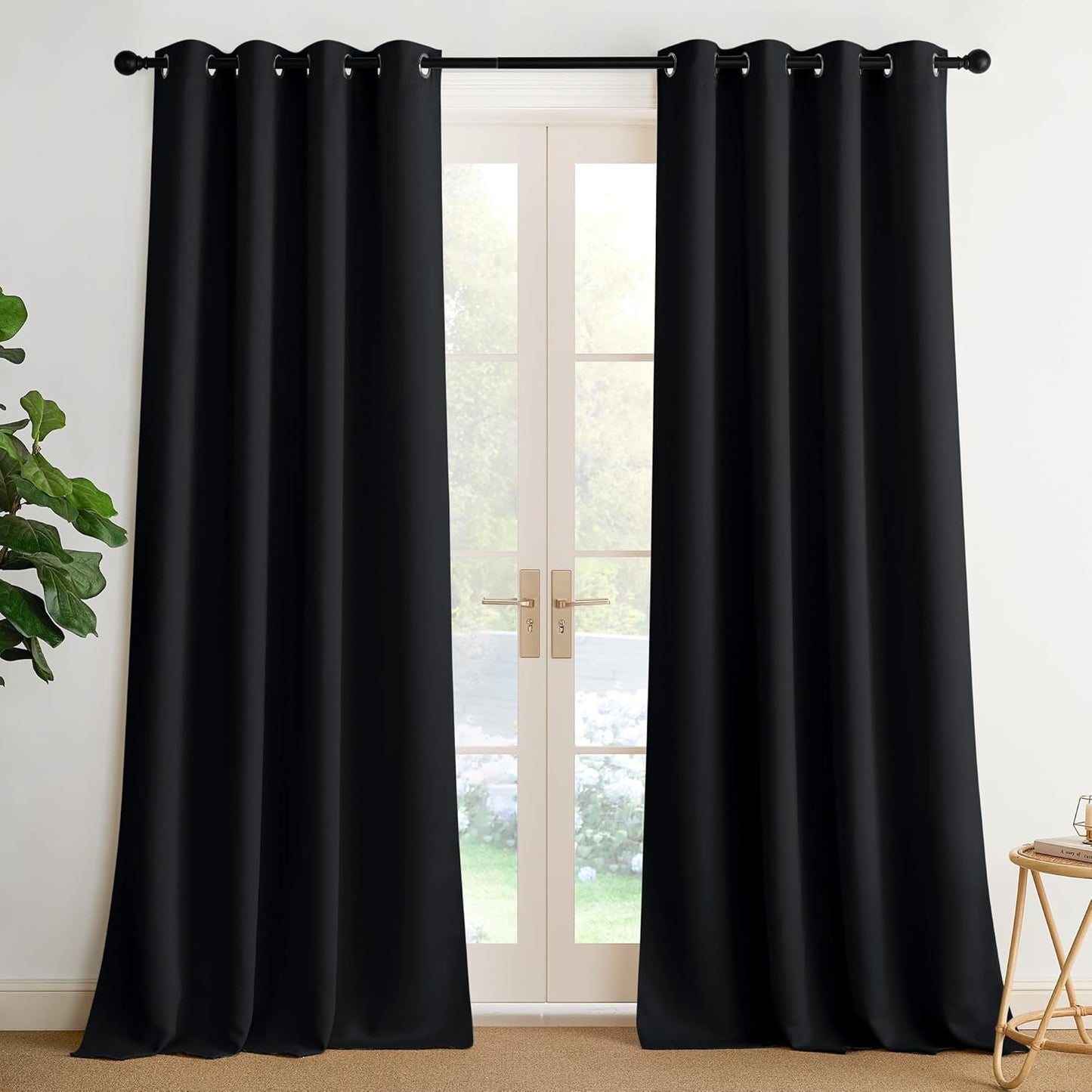 NICETOWN 100% Blackout Thermal Insulated Grommet Curtains, 102 Inch Curtains Light Blinds Privacy Shades for Bedroom, Living Room, Laundry, Patio, Boys Room, 2 Panels, W52 x L102, Black