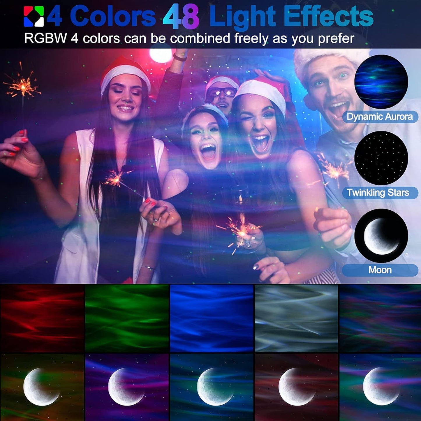 Cadrim Star Projector with Bluetooth Speaker and Remote, Northern Lights Aurora Projector with Moon and Star, Night Light Projector for Bedroom, Home Theater, Kids Adults Game Room and Parties