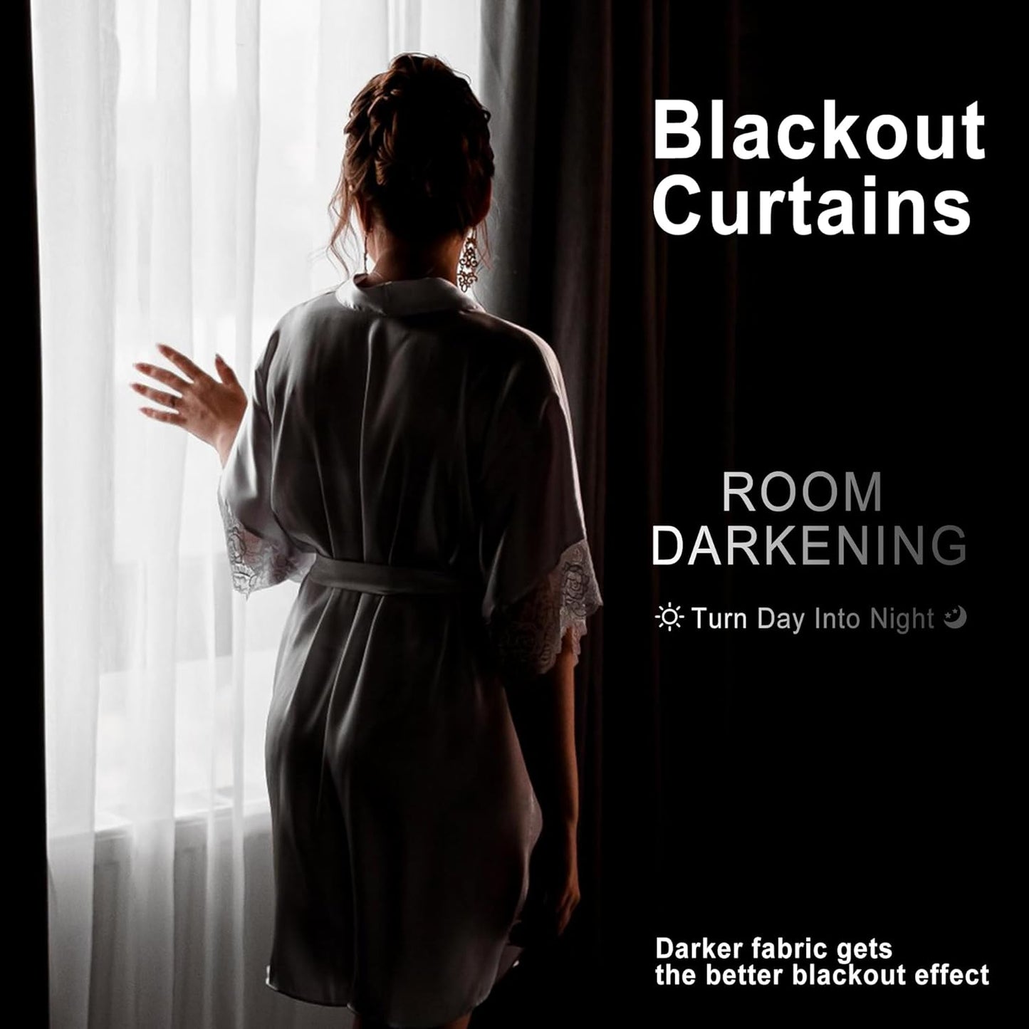 XWZO Blackout Curtains for Bedroom 63 inch Length Room Darkening Thermal Insulated Rod Pocket Curtains for Living Room with Tiebacks,Dark Grey,W42 x L63,Set of 2