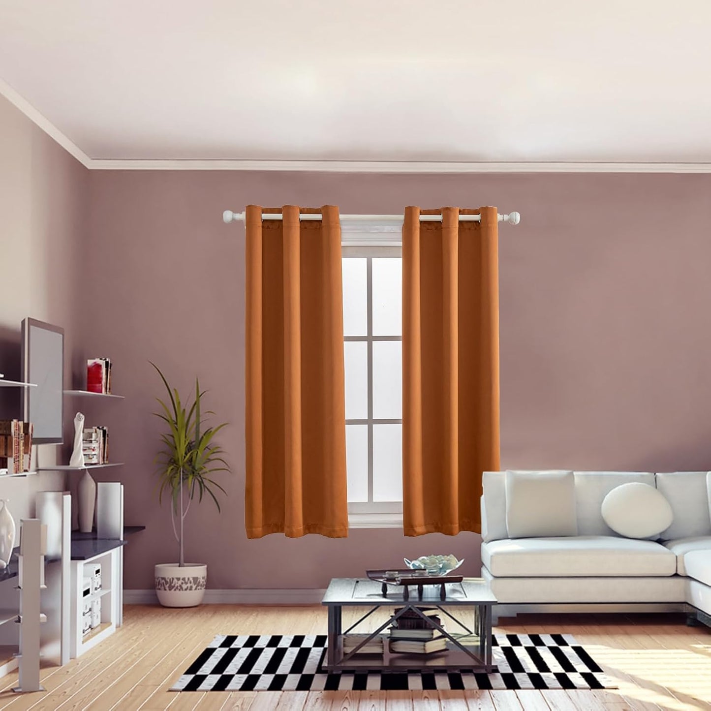 Anytime 100% Blackout Curtain Set, Thermal Insulated & Energy Efficiency Window Draperies for Guest Room, Full Shading Panels for Shift Worker and Light Sleepers（Orange, 2 Panels, 42W x 54L）
