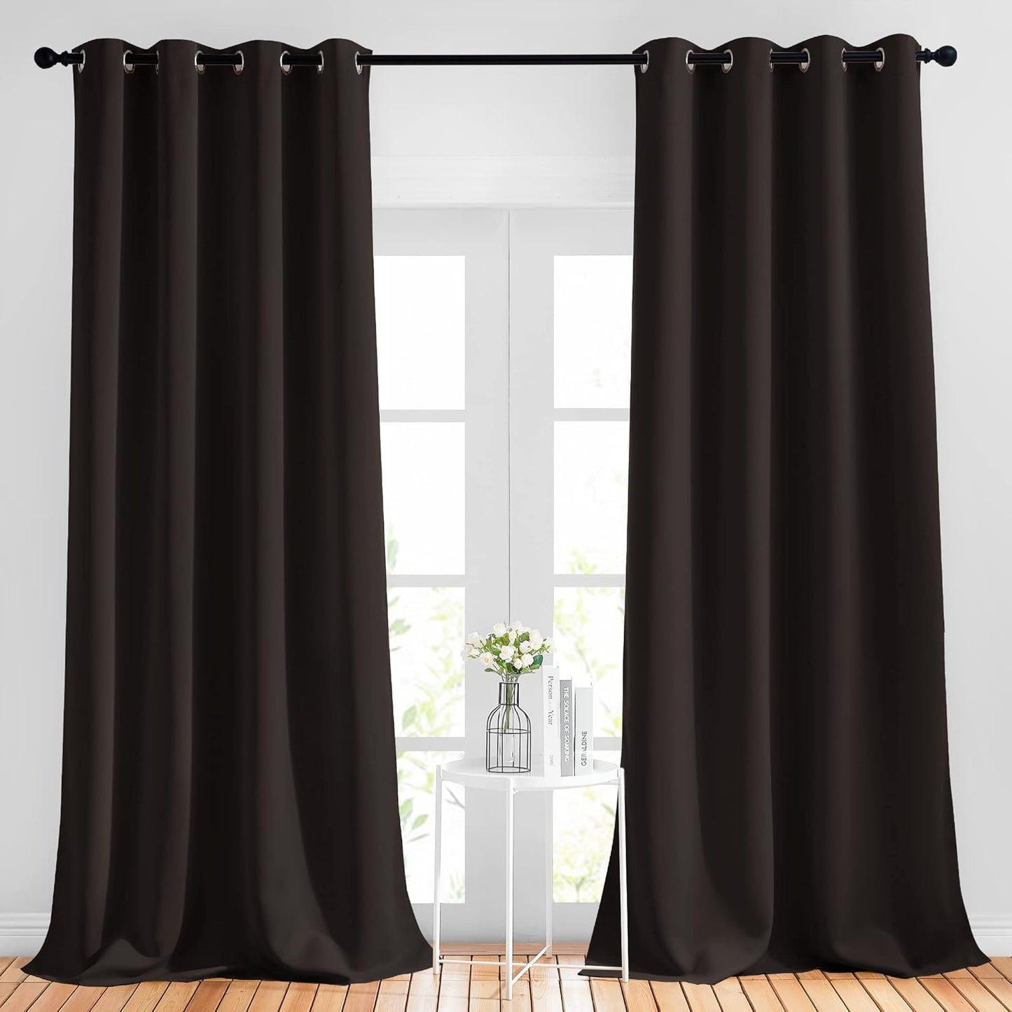 NICETOWN Blackout Toffee Brown Curtains & Drapes 90 inches Long - Grommet Thermal Insulated Blackout Drapes Light Blinds Room Darkening Window Treatments for Bedroom (2 Panels, W52 x L90)