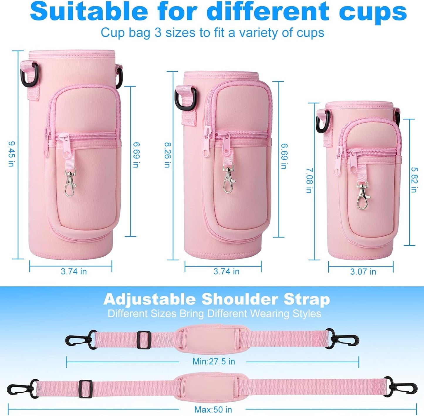 Water Bottle Holder with Strap for Hydroflask 32oz 40oz Insulated Water Bottle, Carrier Sling Bag with Phone Pocket Sleeve for Men Women Hiking Camping Travelling