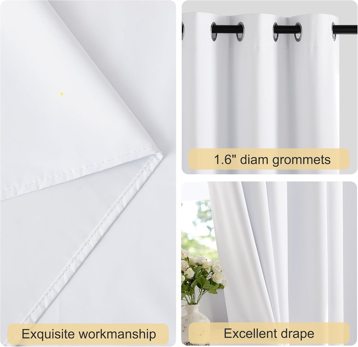 NICETOWN 100% Blackout White Curtains 63 inch Length, Grommet Thermal Insulated Window Treatment Heat Reducing Drapes for Bedroom/Kids Room, W52 x L63, 2 Panels