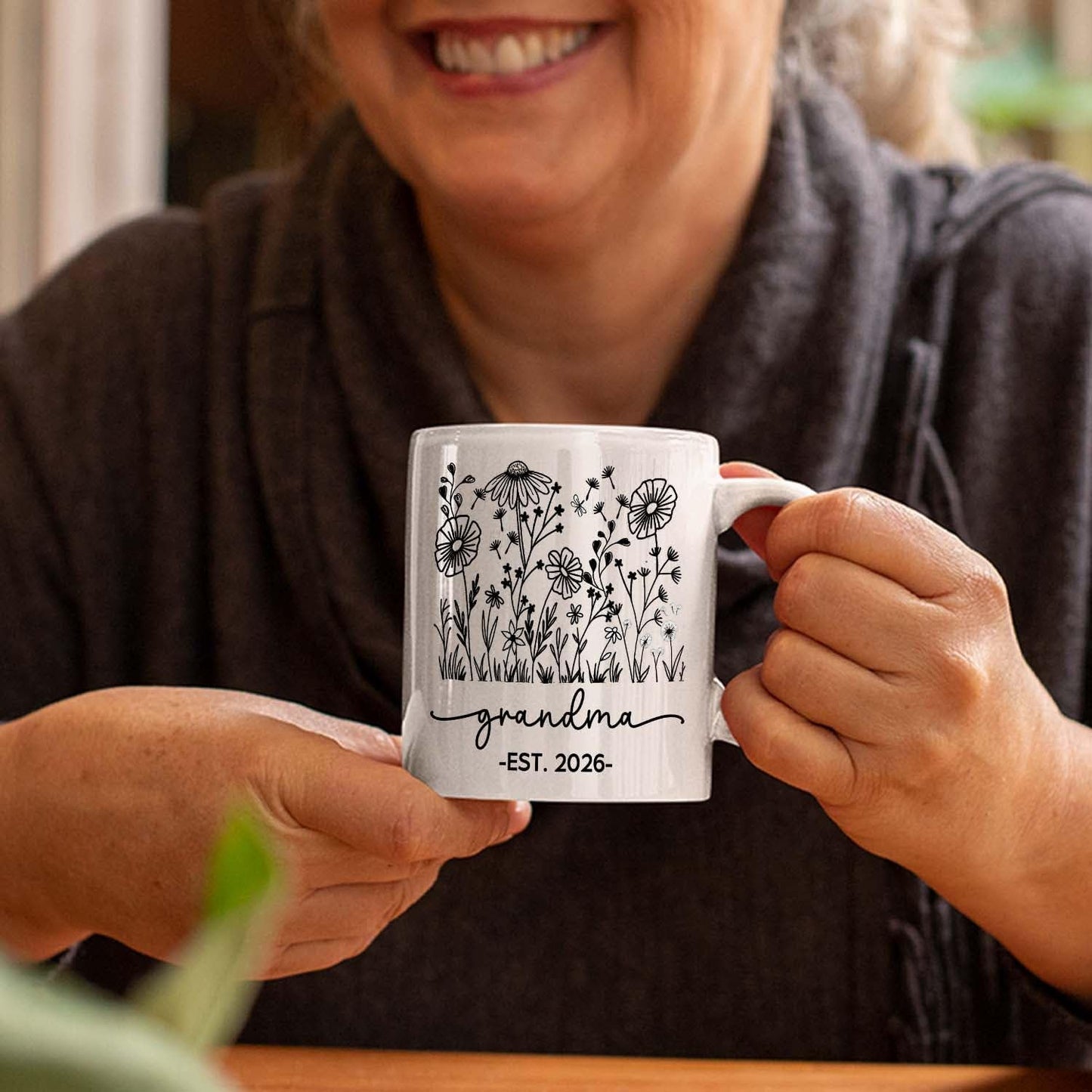 Personalized Grandma EST 2026 Accent Coffee Mug Gift For Nana Granny Grandmother, Novelty Grandma White Coffee Cup 11Oz 15Oz, Custom Year/Name Grandmother Ceramic Cup Gift For Birthday Mother's Day