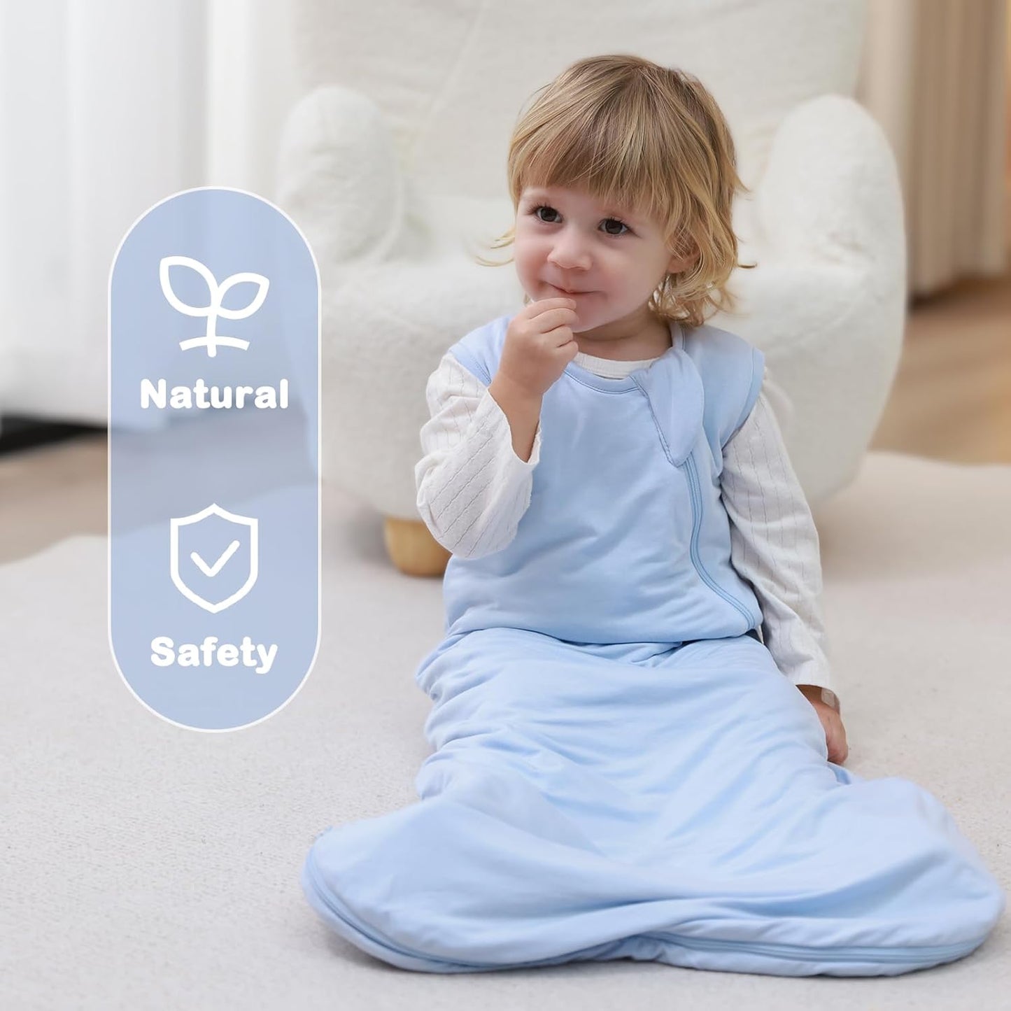 Mosebears Unisex Baby Sleep Sack 1.0 TOG, Supersoft Rayon Made from Bamboo Wearable Blanket with 2-Way Zipper (Sage&Blue,18-36 Months)