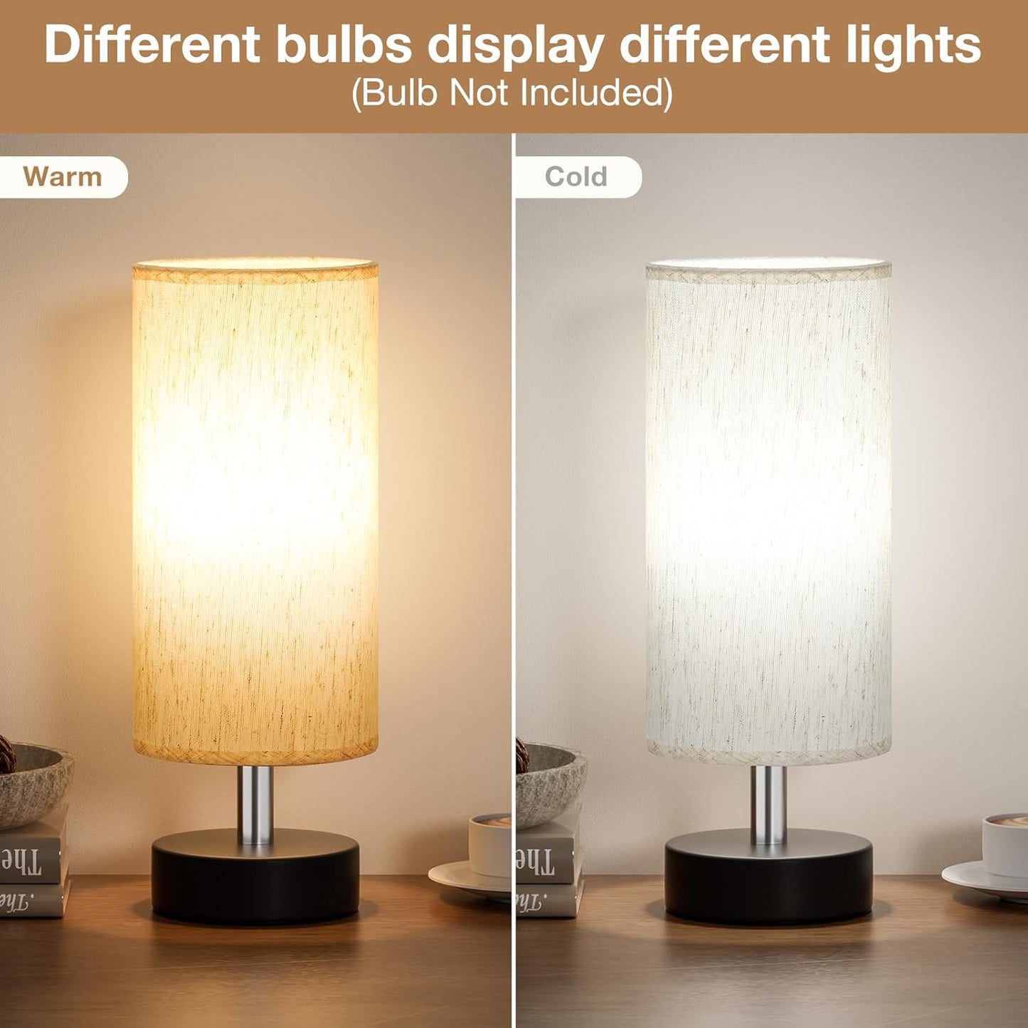 Small Table Lamp for Bedroom Set of 2 - Bedside Lamps for Night Stands, Minimalist Nightstand Light Lamp, Desk Lamps for Reading Room, Kids Room, Living Room, Office, Dorm