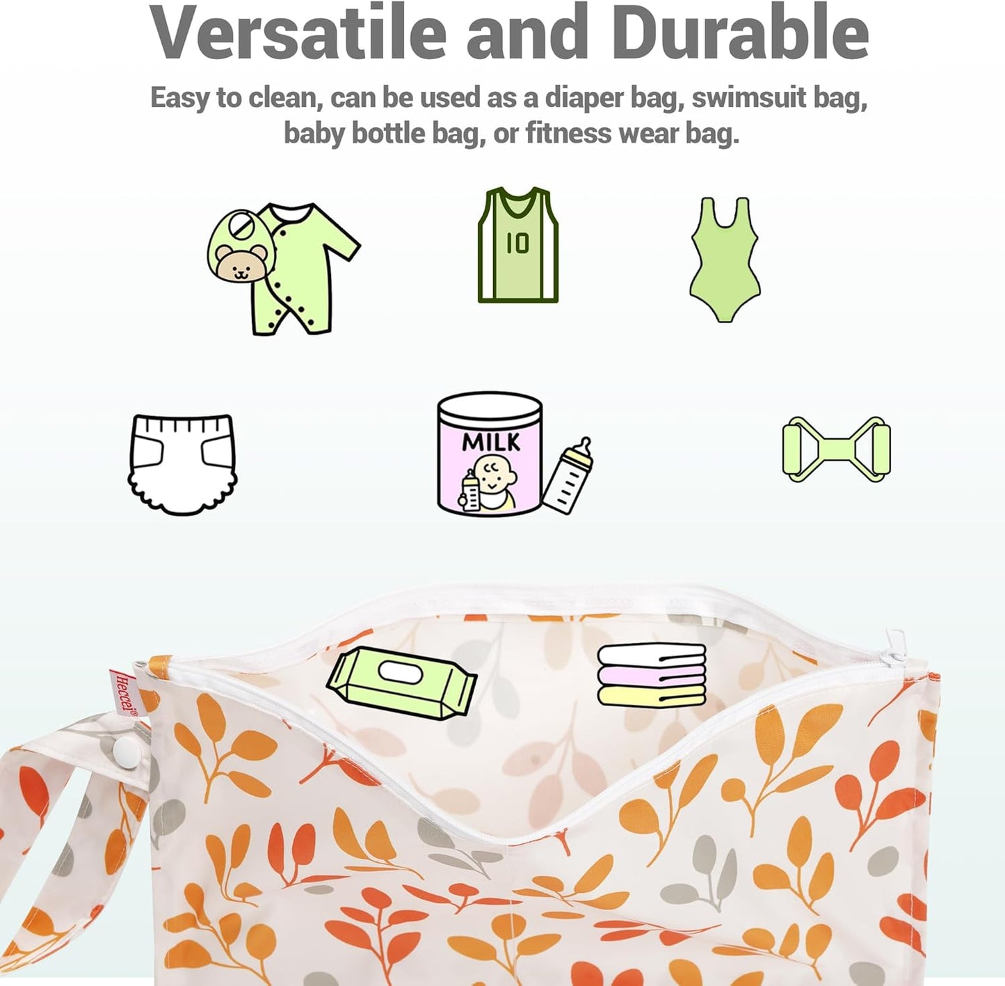 HECCEI Wet Dry Bag, 2-Pack Reusable Waterproof Wet Bagsfor Swimsuits & Baby Clothes, Leakproof Cloth Diaper Wet Bags for Travel & Diaper Changes (Bubble Play)