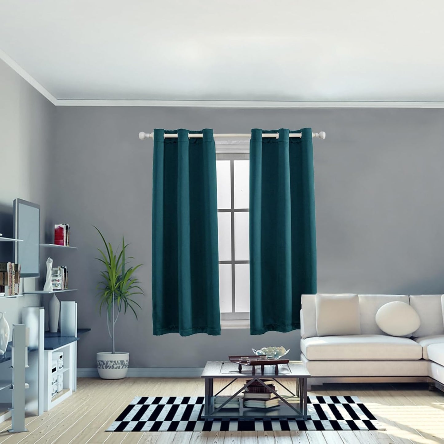 Anytime 100% Blackout Curtain Set, Thermal Insulated & Energy Efficiency Window Draperies for Guest Room, Full Shading Panels for Shift Worker and Light Sleepers（Greyish Blue, 2 Panels, 37W x 63L）