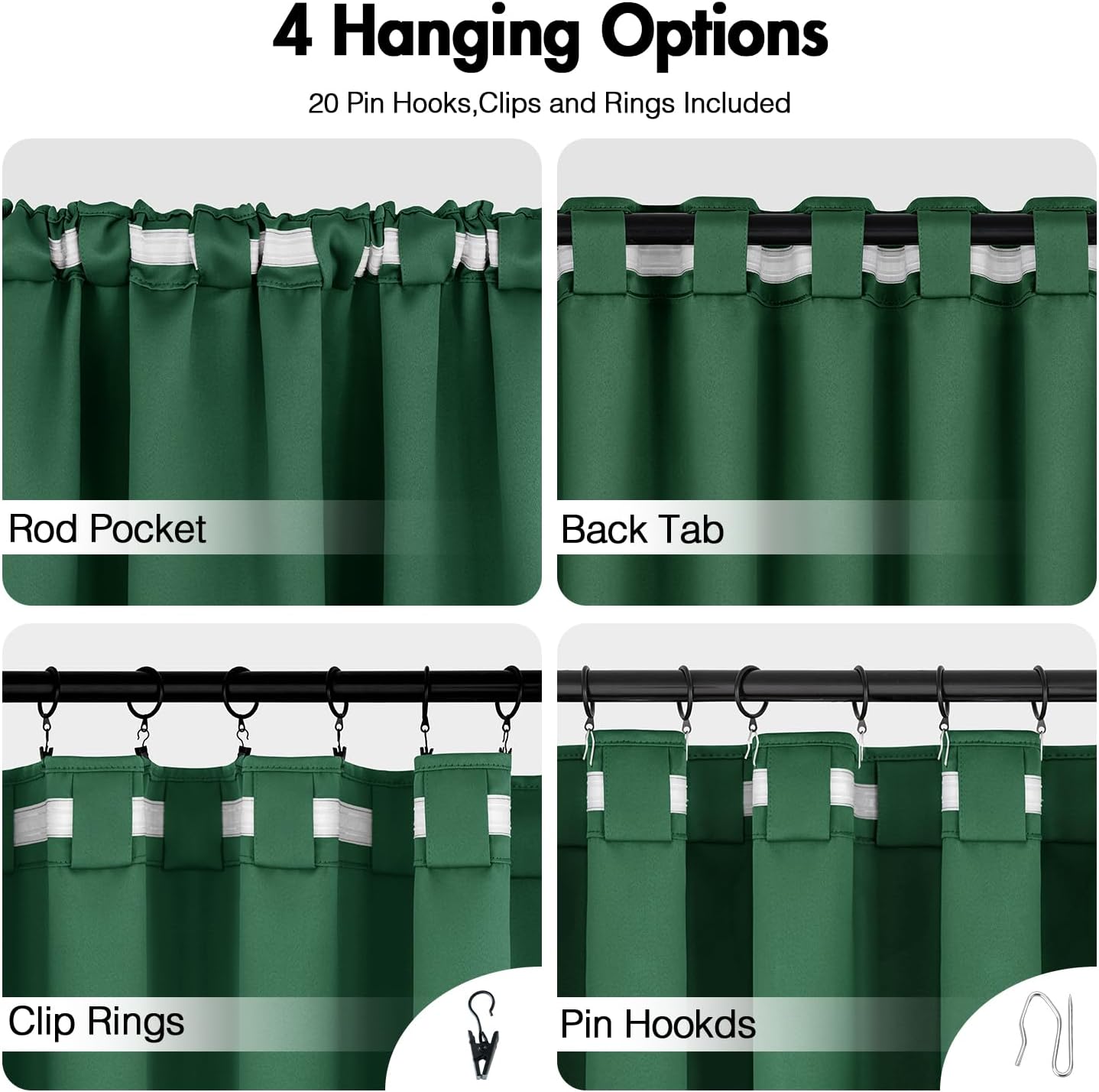 ANRODUO Back Tab Blackout Curtains for Bedroom Living Room, Rod Pocket Pinch Pleated Thermal Insulated Room Darkening Curtains 63 Inches Long 2 Panels, Hunter Green, 42 x 63 Inch