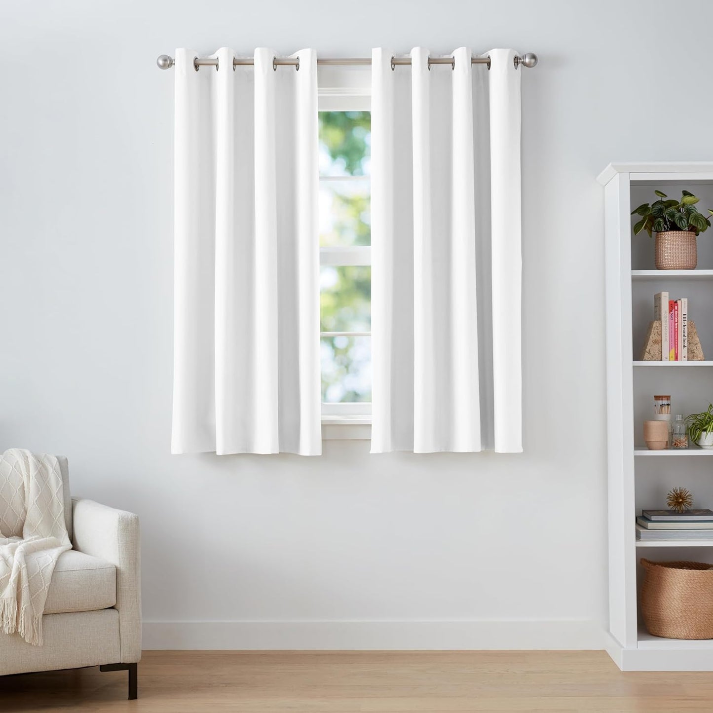 Amazon Basics Light Blocking Room Darkening Blackout Window Curtain with 2 Panels Grommets, for Living Room and Bedroom, 52 x 63 inches, White - Set of 2
