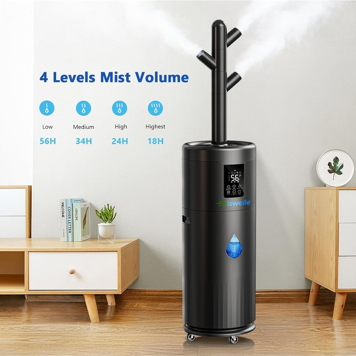 Large Humidifiers for Large Room 2000 sq ft, 17L/4.5Gal Humidifiers for Bedroom, Quiet Floor Humidifier with 4 Mist Mode & Extension Tube for Home Whole House School Office Commercial Plants