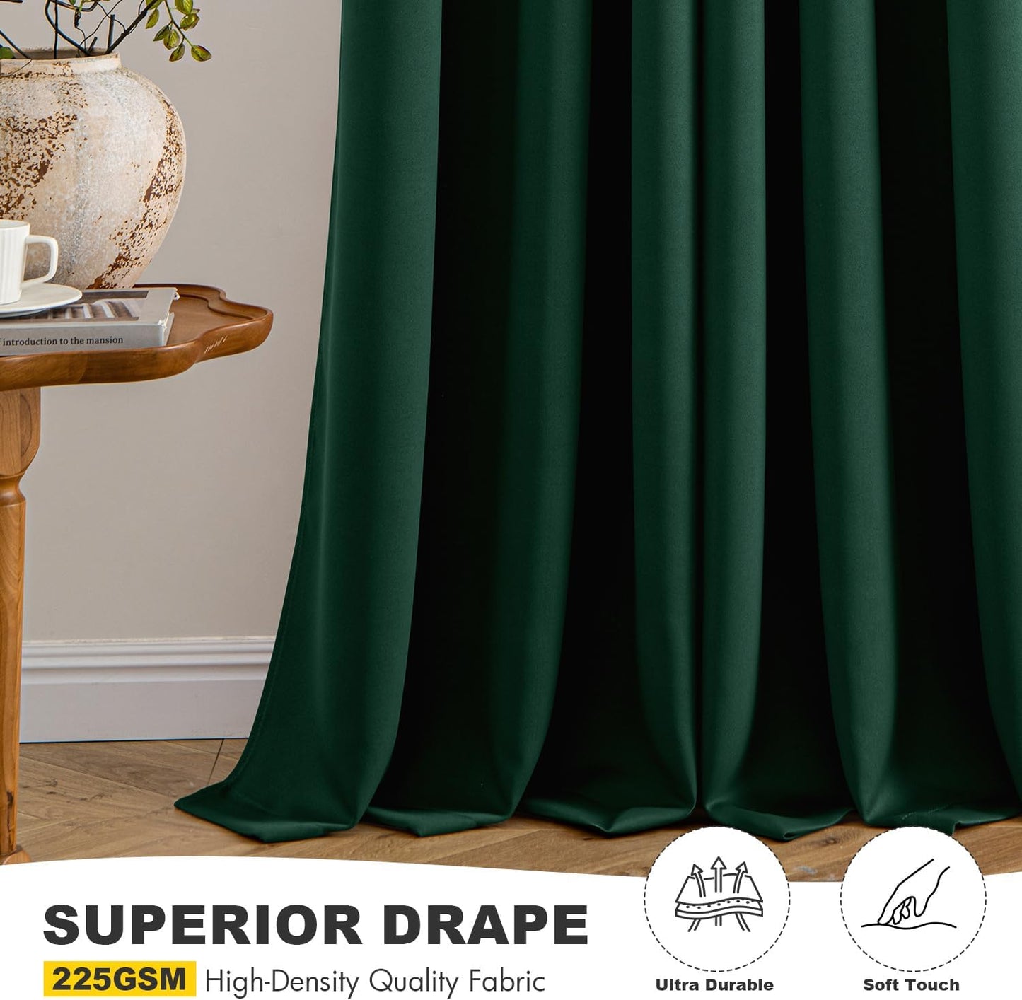MIULEE Hunter Green Blackout Curtains for Bedroom Living Room 84 Inches Long 2 Panels, Thermal Insulated Room Darkening Drapes Solid Grommet Noise Reduction Emerald Green Christmas Curtains 40x84 Inch