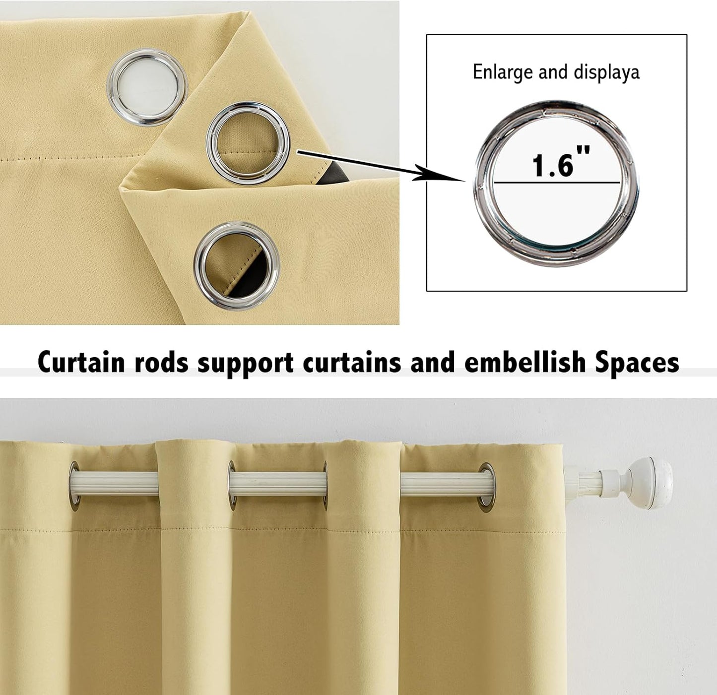 Anytime 100% Blackout Curtain Set, Thermal Insulated & Energy Efficiency Window Draperies for Guest Room, Full Shading Panels for Shift Worker and Light Sleepers（Beige, 2 Panels, 52W x 72L）