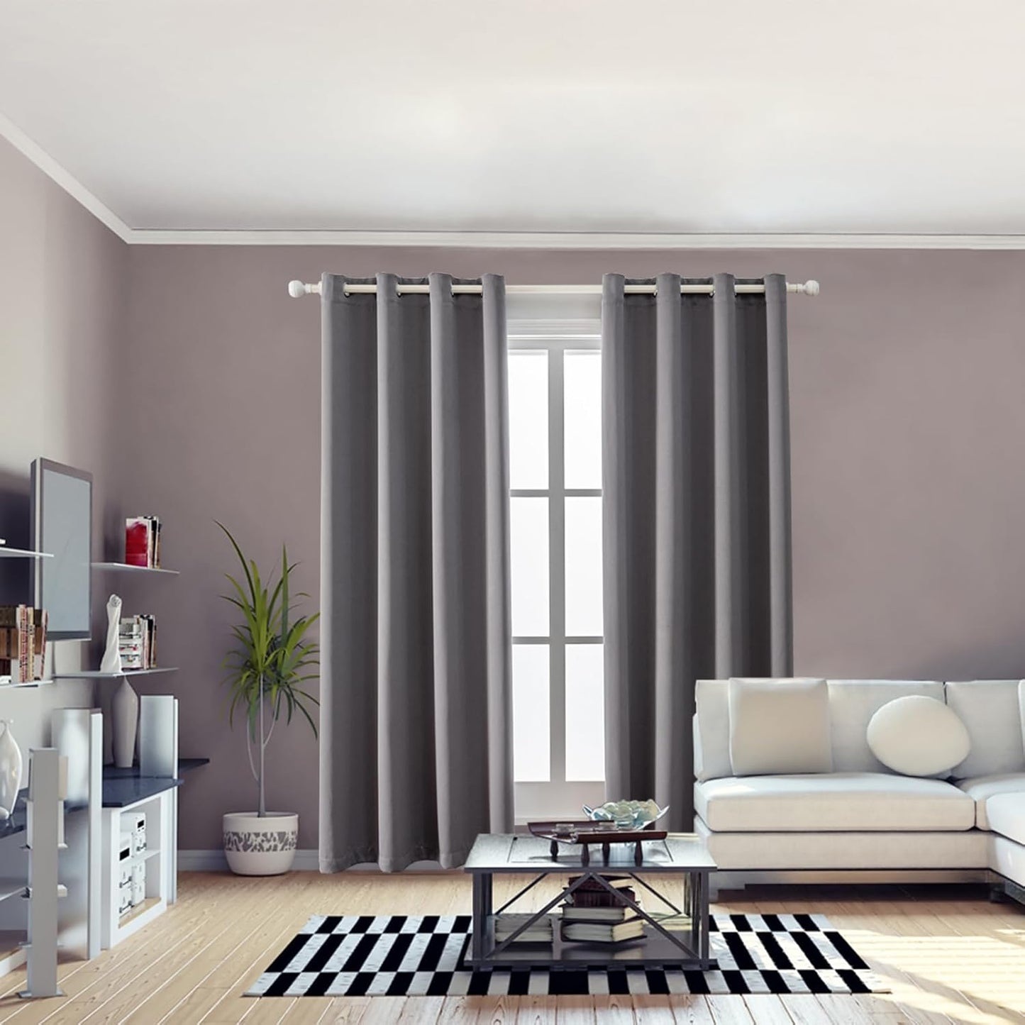 Anytime 100% Blackout Curtain Set, Thermal Insulated & Energy Efficiency Window Draperies for Guest Room, Full Shading Panels for Shift Worker and Light Sleepers（Grey, 2 Panels, 52W x 90L）