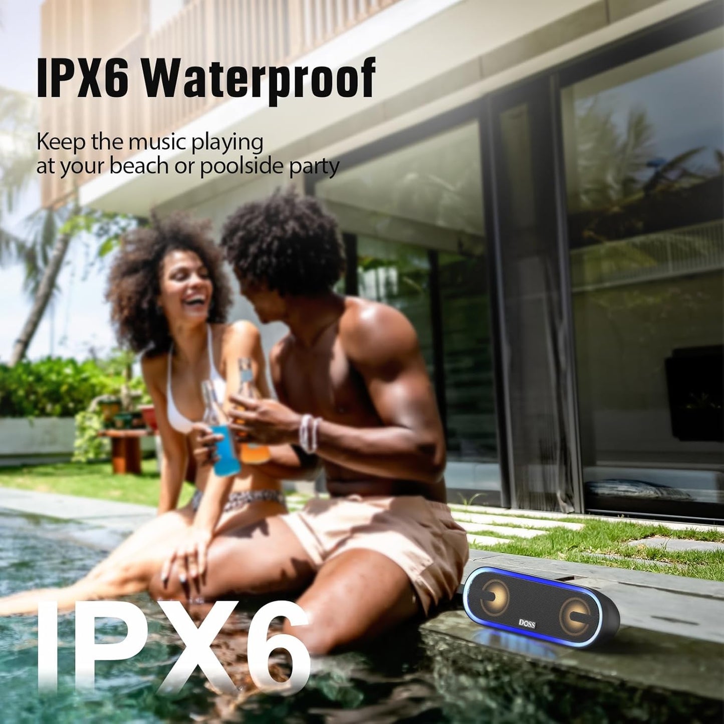 DOSS SoundBox Pro+ P300 Bluetooth Speaker with 40W Stereo Sound, Extra Bass, IPX6 Waterproof, TWS Pairing, Diverse Lights Show, 20H Playtime, BT 5.3 Speaker for Party, Camping, Beach - Blue