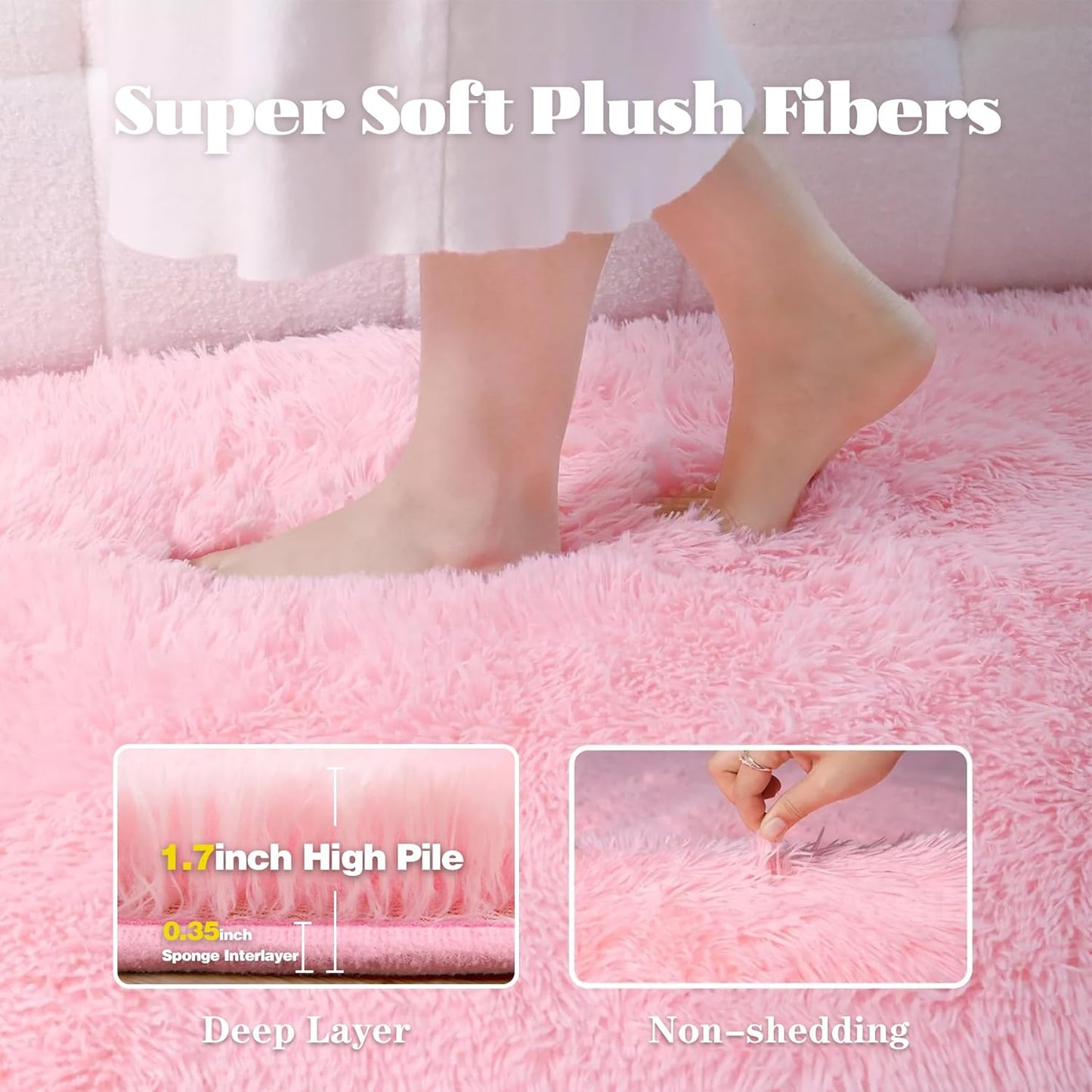 4x6 Area Rug for Living Room: Fluffy Shag Soft Washable Rugs Fuzzy Plush Indoor Carpet for Bedroom Nursery Playroom Dorm Kids Girls Boys Room (Pink, 4'x6')