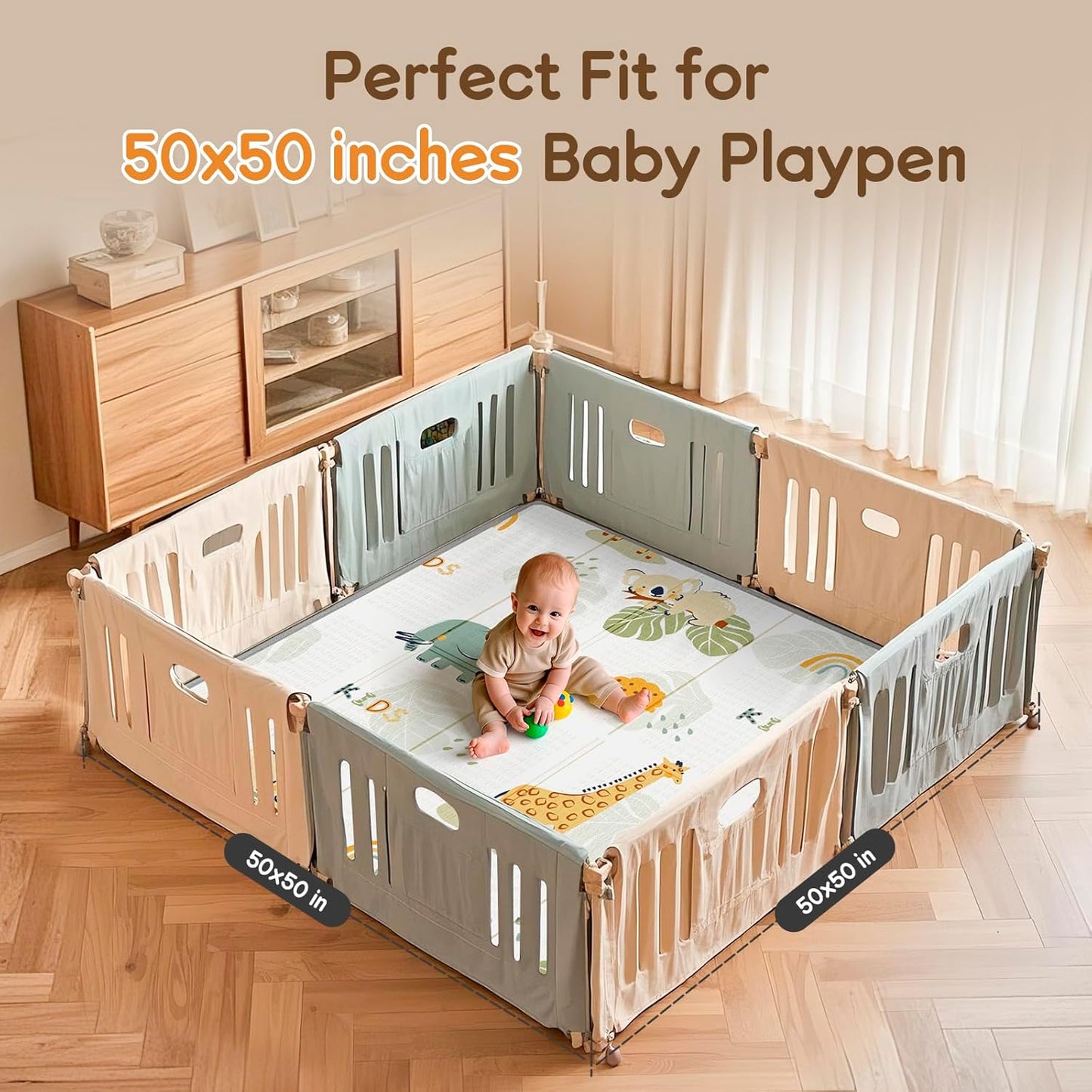 Foldable Baby Play Mat, Waterproof Playmats for Babies and Toddlers Kids, Safe Foam Playmat for Tummy Time, 50x50 Playpen Mat, Reversible Portable Baby Floor Mat for Infant, Toddler, Giraffe