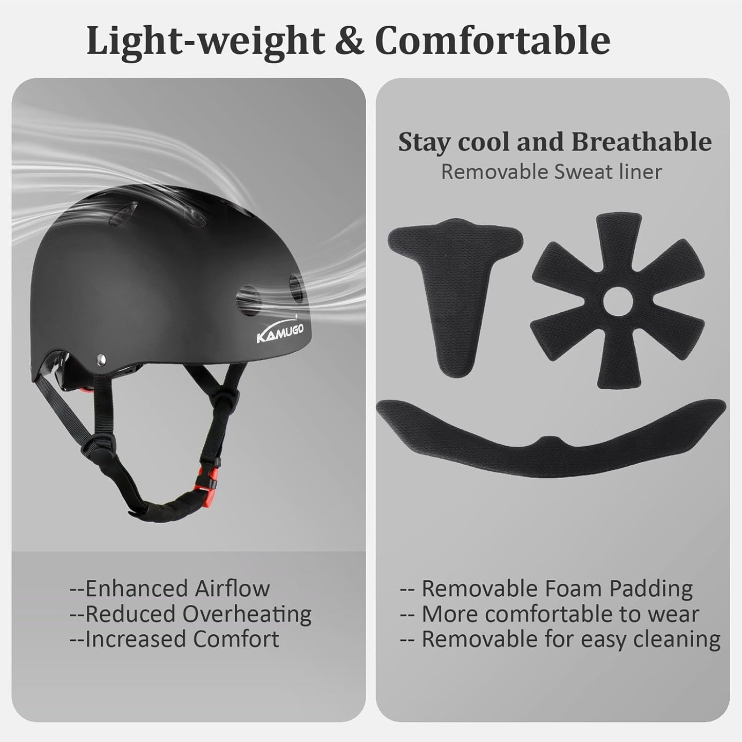 KAMUGO Kids Adjustable Helmet, with Sports Protective Gear Set Knee Elbow Wrist Pads for Toddler Age 2-8 Boys Girls, Bike Skateboard Hoverboard Scooter Rollerblading Helmet Set