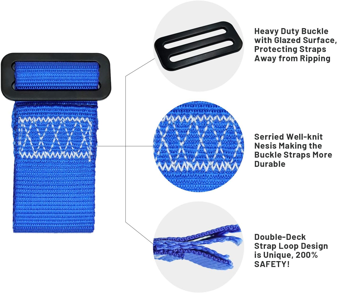 Rainbow Craft Ninja Slackline Buckle Straps - 8pc Removable Hanging Loops for Ninja Obstacle Course Training, Attaching Ninja Obstacle Accessories - Durable Buckle Straps - Blue Color