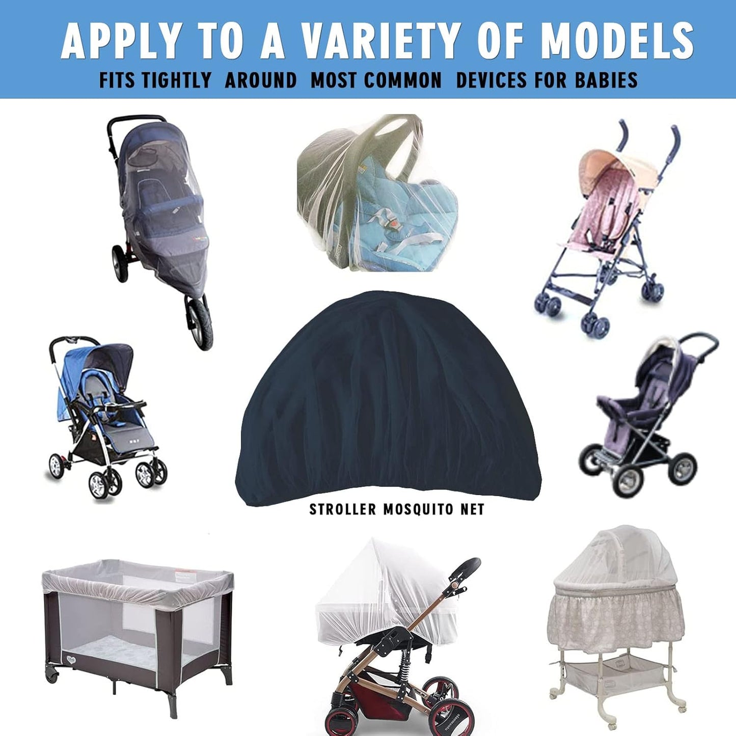 Mosquito Net for Stroller 2Pack - Protective Baby Mosquito Bug Net for Strollers, Bassinets, Cradles, Playards, Pack N Plays and Portable Mini Crib (Navy)
