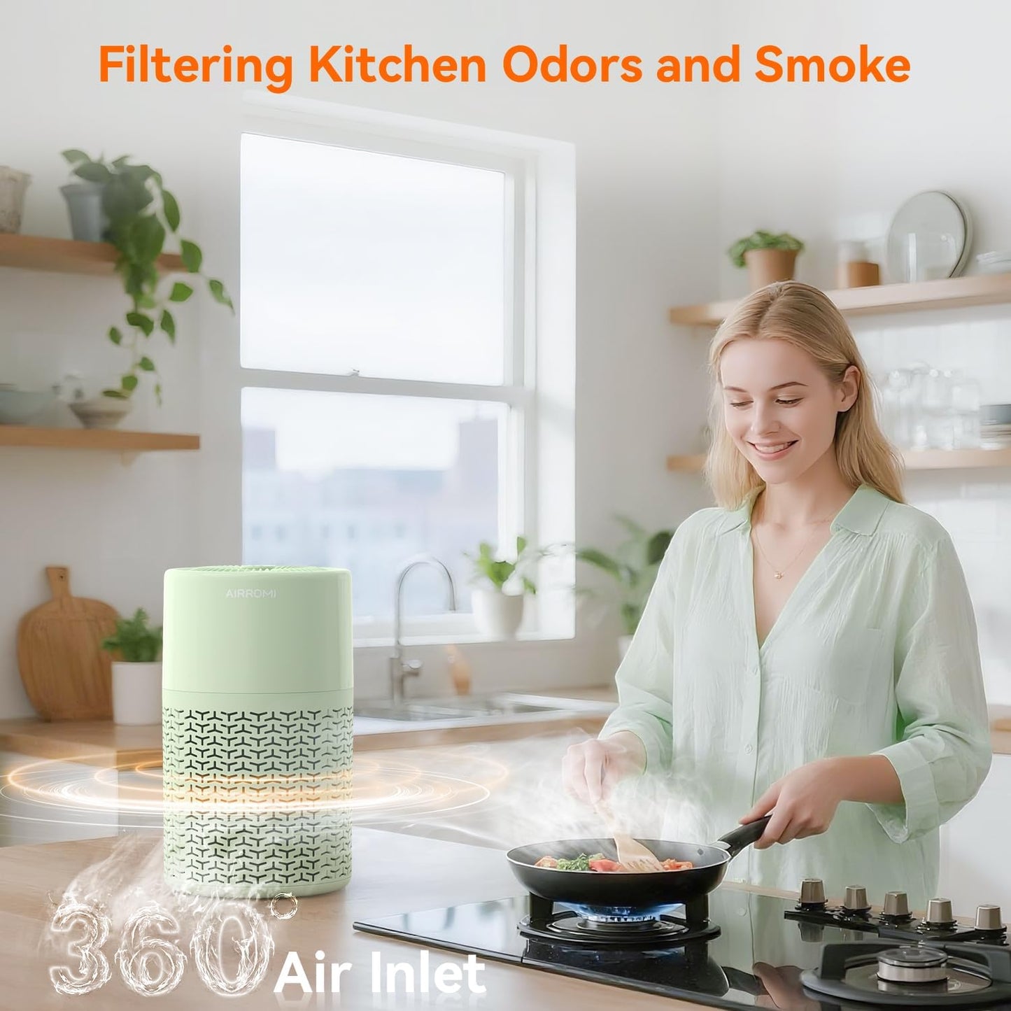 AIRROMI Pets Air Purifier for Home Allergies,Up to 660 ft².Yellow Deodorizing Activated Carbon Filter,With Fragrance Sponge for Better Sleep,Night Light,Pet Dander,Smoke,Odors,Air Cleaner A2002 Green