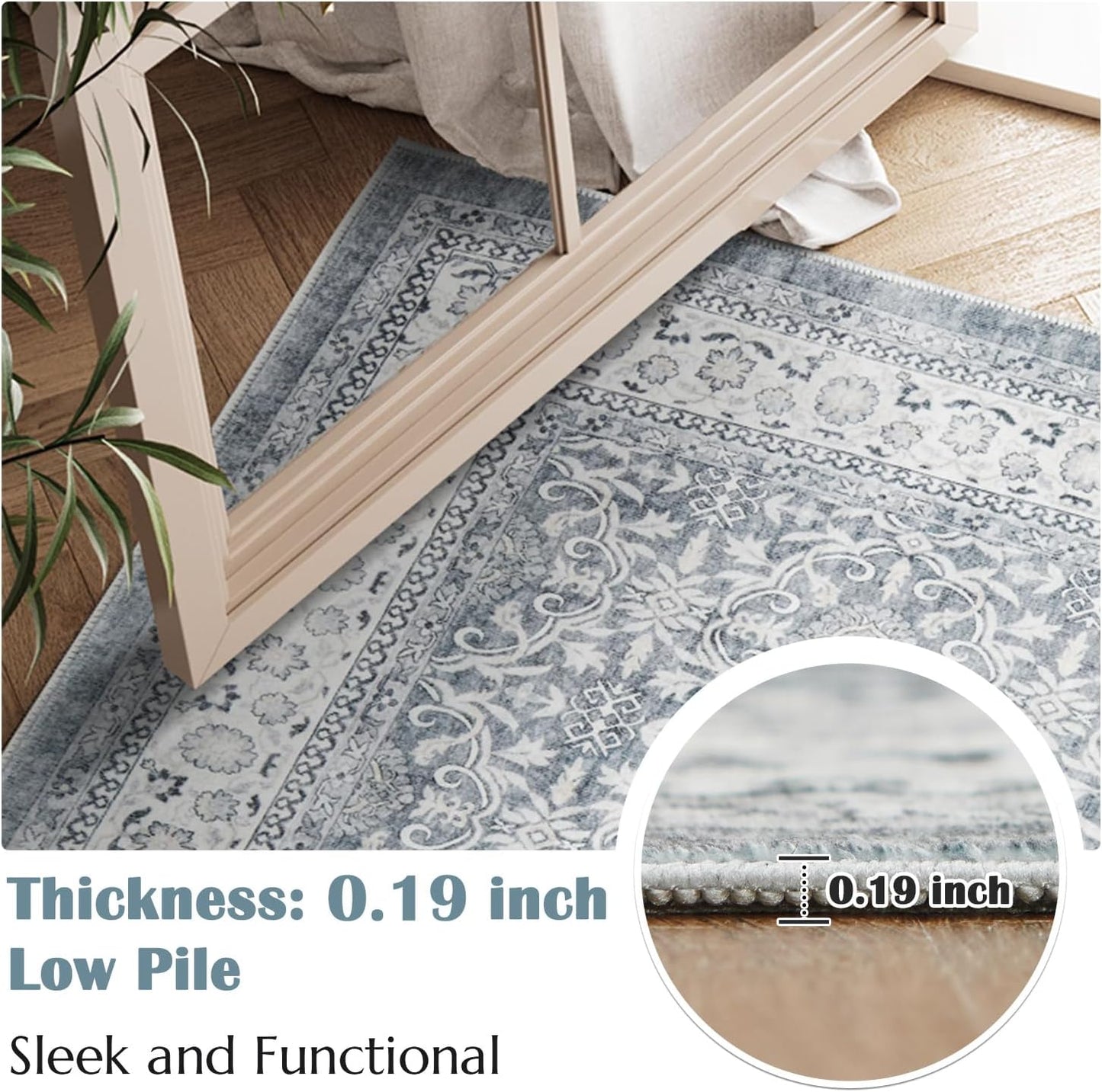 jinchan Floral 3x5 Area Rugs for Entryway - Taupe Vintage Distressed Design Doormat Non-Slip Ultra-Thin Low Pile Boho Rug for Kitchen Living Room Bedroom Farmhouse (3‘x5',Grey)