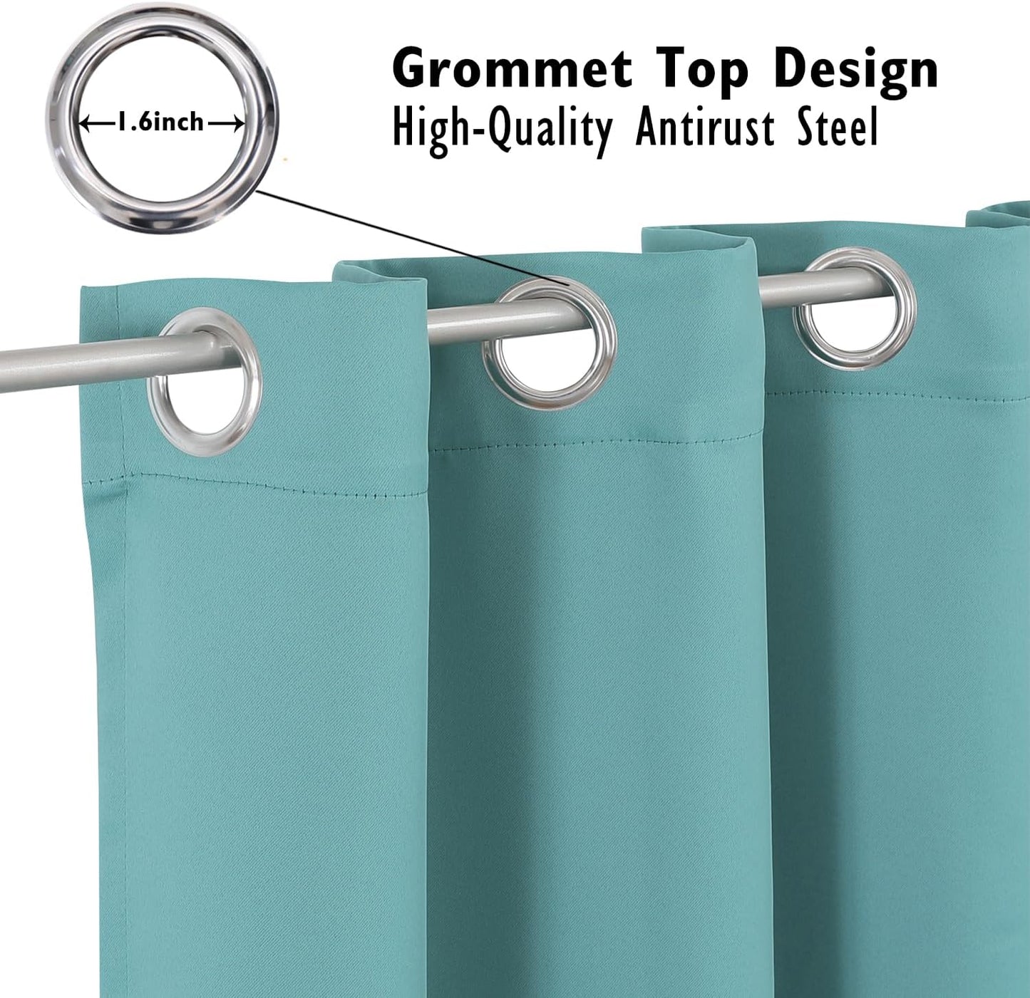 ChrisDowa Small Window Curtains 36 inches Long for Bedroom - Grommet Short Thermal Insulated Room Darkening Curtains for Kitchen (2 Panels, Aqua, 52 x 36 Inch)