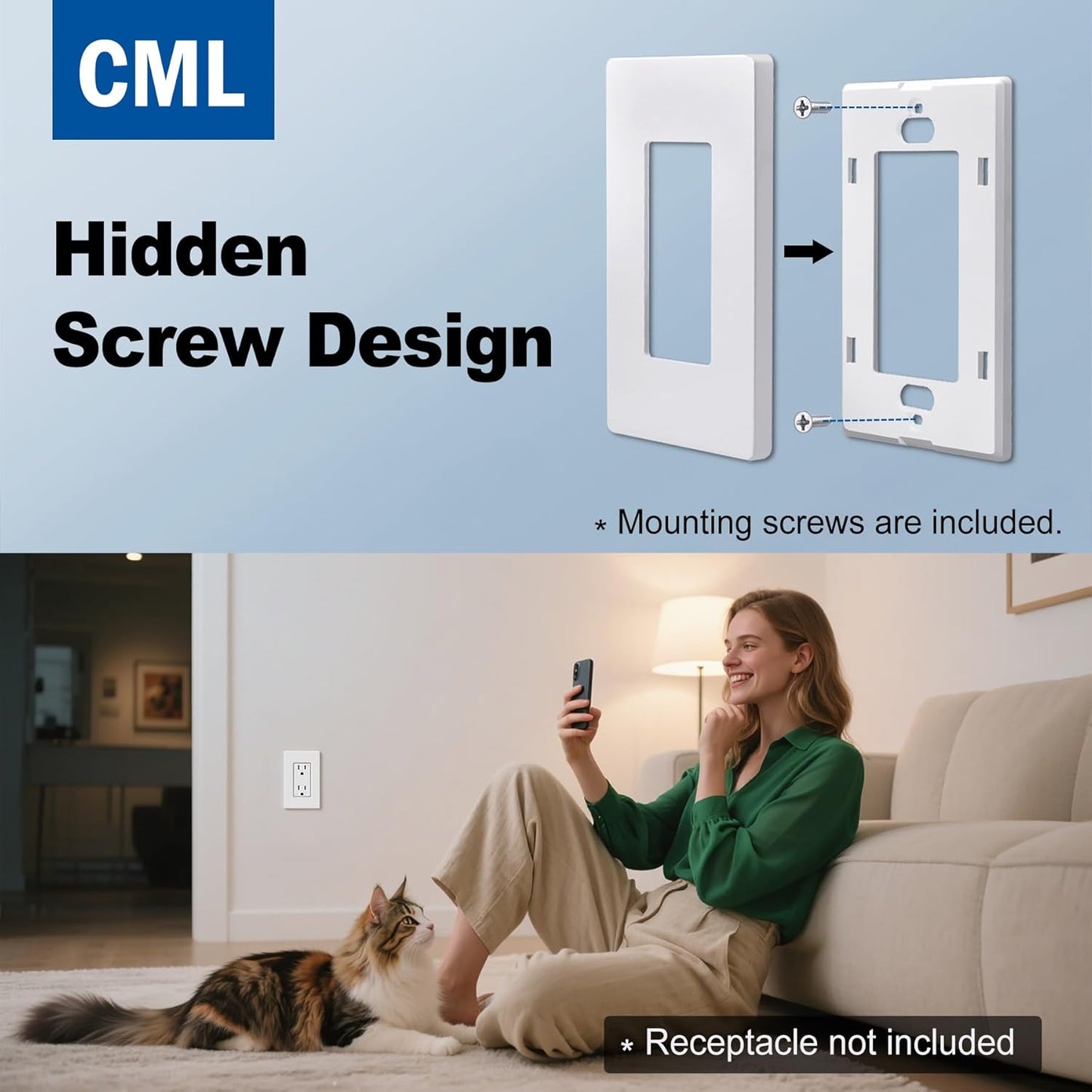 CML Matte White 1-Gang Screwless Decorative Wall Plates, 40 Pack Decorator Light Switch Covers, Standard Size 2.91” X 4.68”, Scratch and Impact Resistant, Polycarbonate