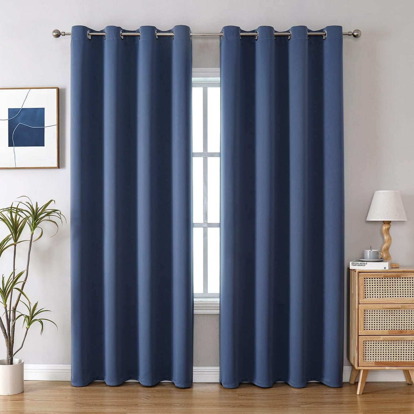 ChrisDowa Blackout Curtains 120 Inches Long 2 Panels Set for Living Room, Grommet Thermal Insulated Room Darkening Curtains for Bedroom (Stone Blue, 52 x 120 Inch)