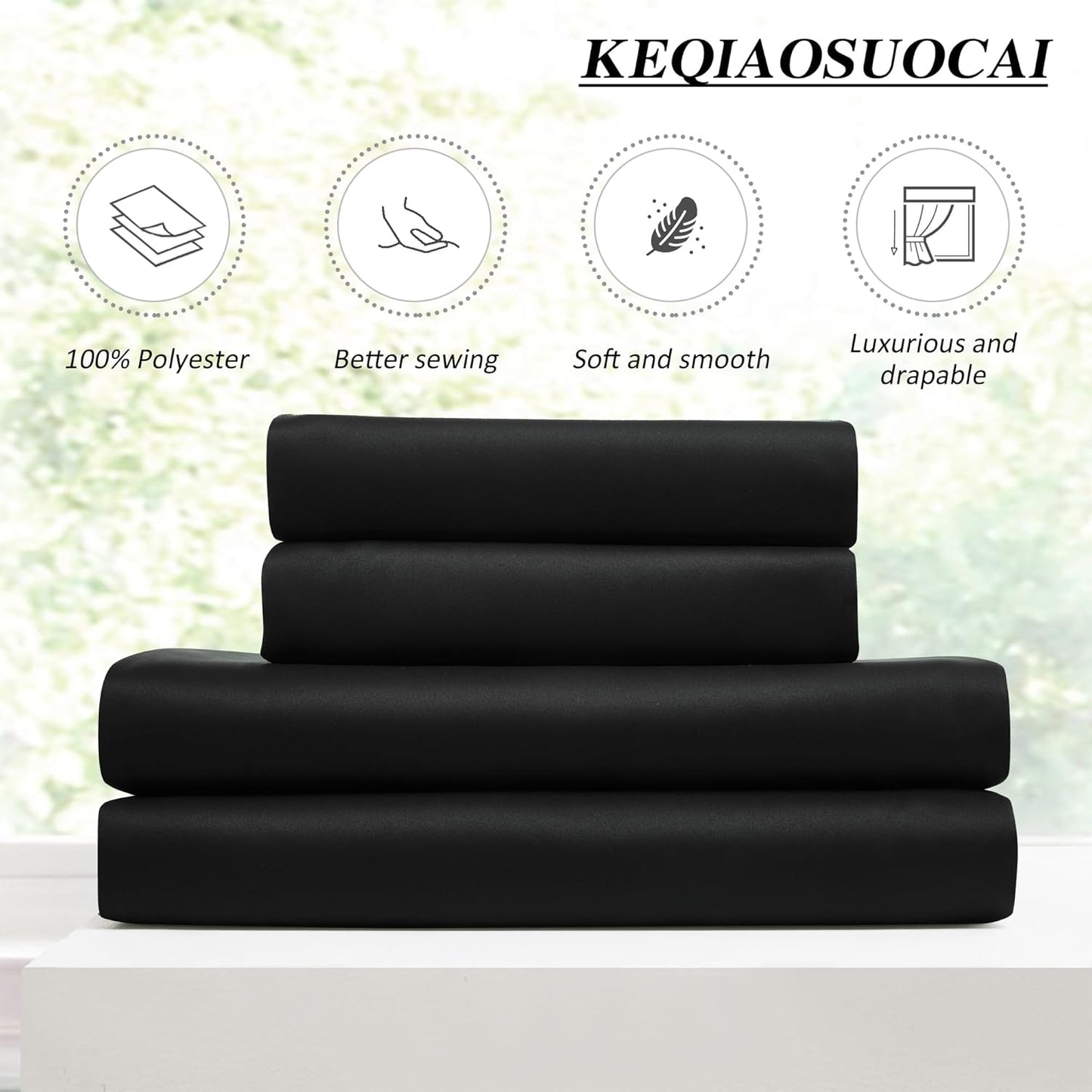 KEQIAOSUOCAI Black Curtains Blackout 102 Inches Long, Luxury Faux Silk Polyester Pinch Pleated Thermal Insulated Black Out Curtains with Hooks for Bedroom Living Room Home Office 40 x 102