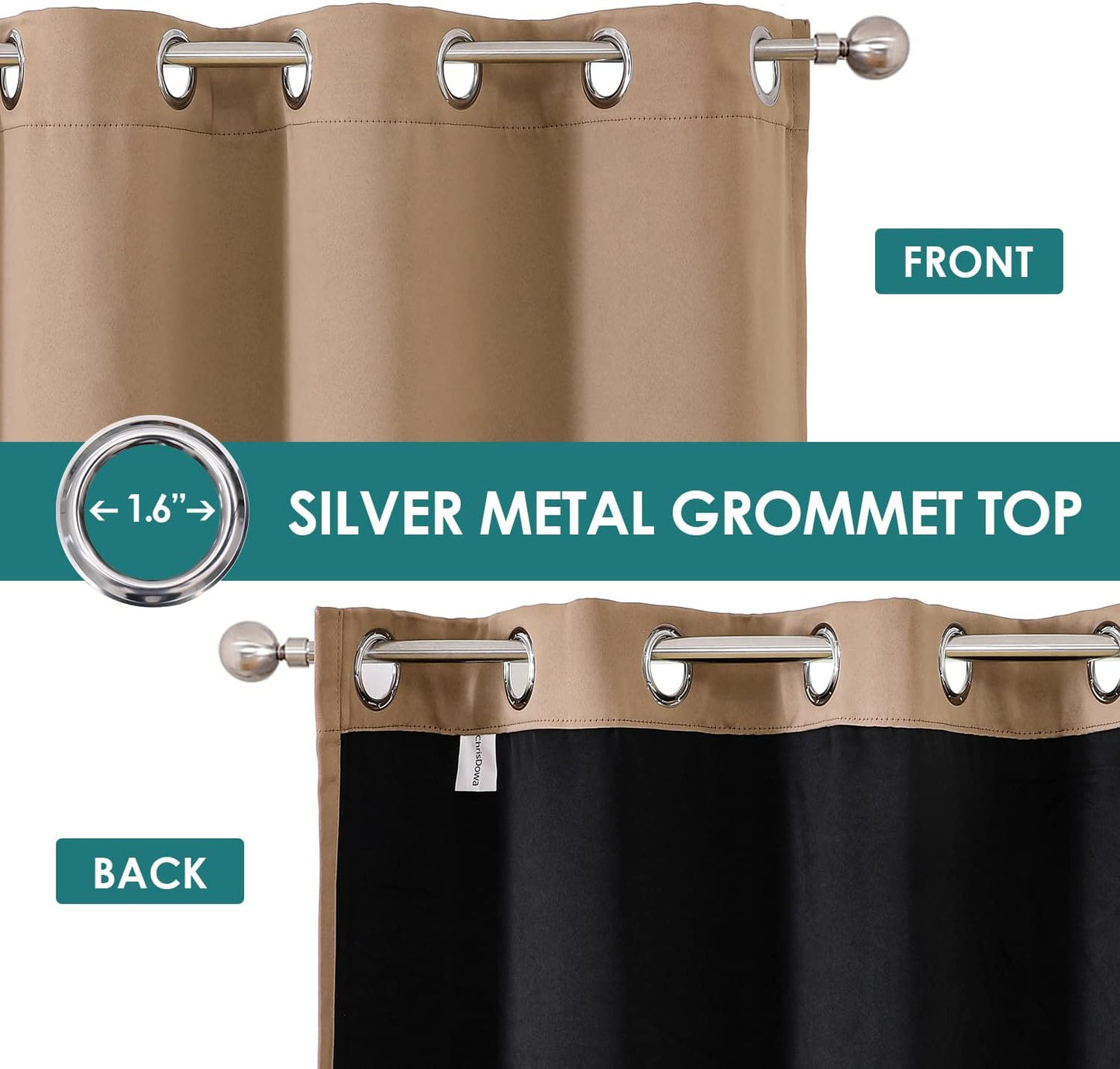 ChrisDowa 100% Blackout Curtains 108 inch Long for Bedroom with Black Liner, 2 Thick Layers Total Blackout Thermal Insulated Grommet Window Curtains 2 Panels Set (Cappuccino, 52 x 108 Inch)