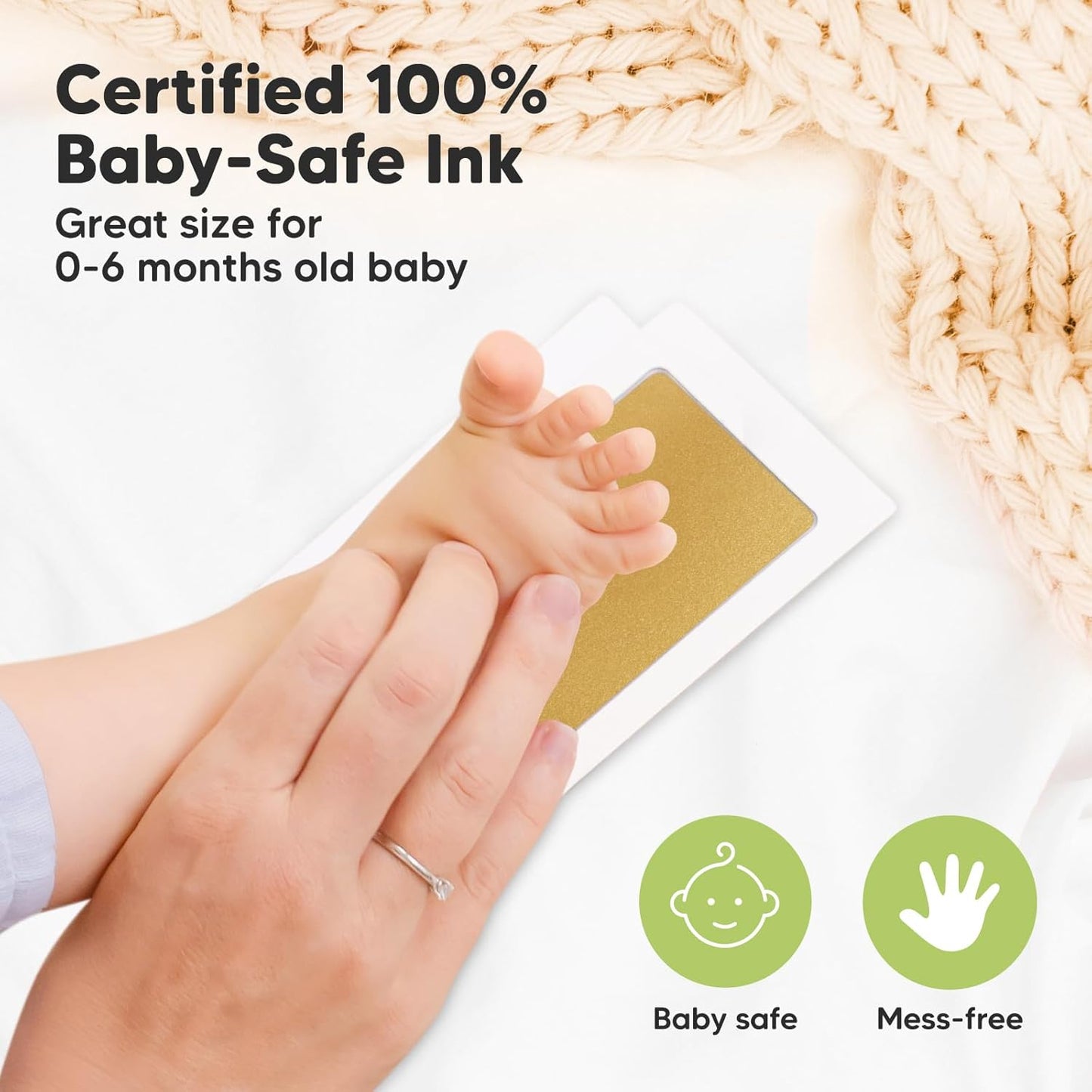 2-Pack Inkless Baby Hand and Footprint Kit - Mess Free Ink Pad for Newborn Keepsake, Dog Nose & Paw Print Kit, Clean Touch Ink Pad for Baby Hand & Footprints, Ideal New Mom Gifts (Gold)