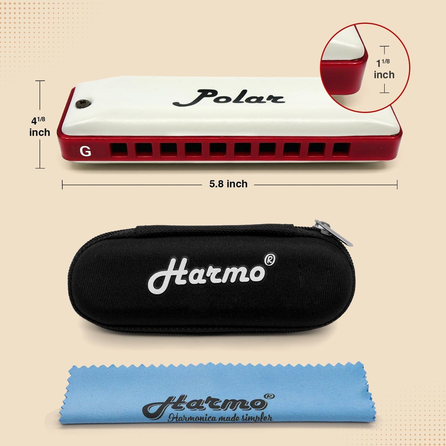 Harmo Polar Natural Minor Harmonica Key of G - Specialized for Natural Minor Blues, Jazz, Rock, Folk, & Pop, Mouth Organ With Case, Phosphor Bronze Reeds, Harmonica for Beginners & Professionals