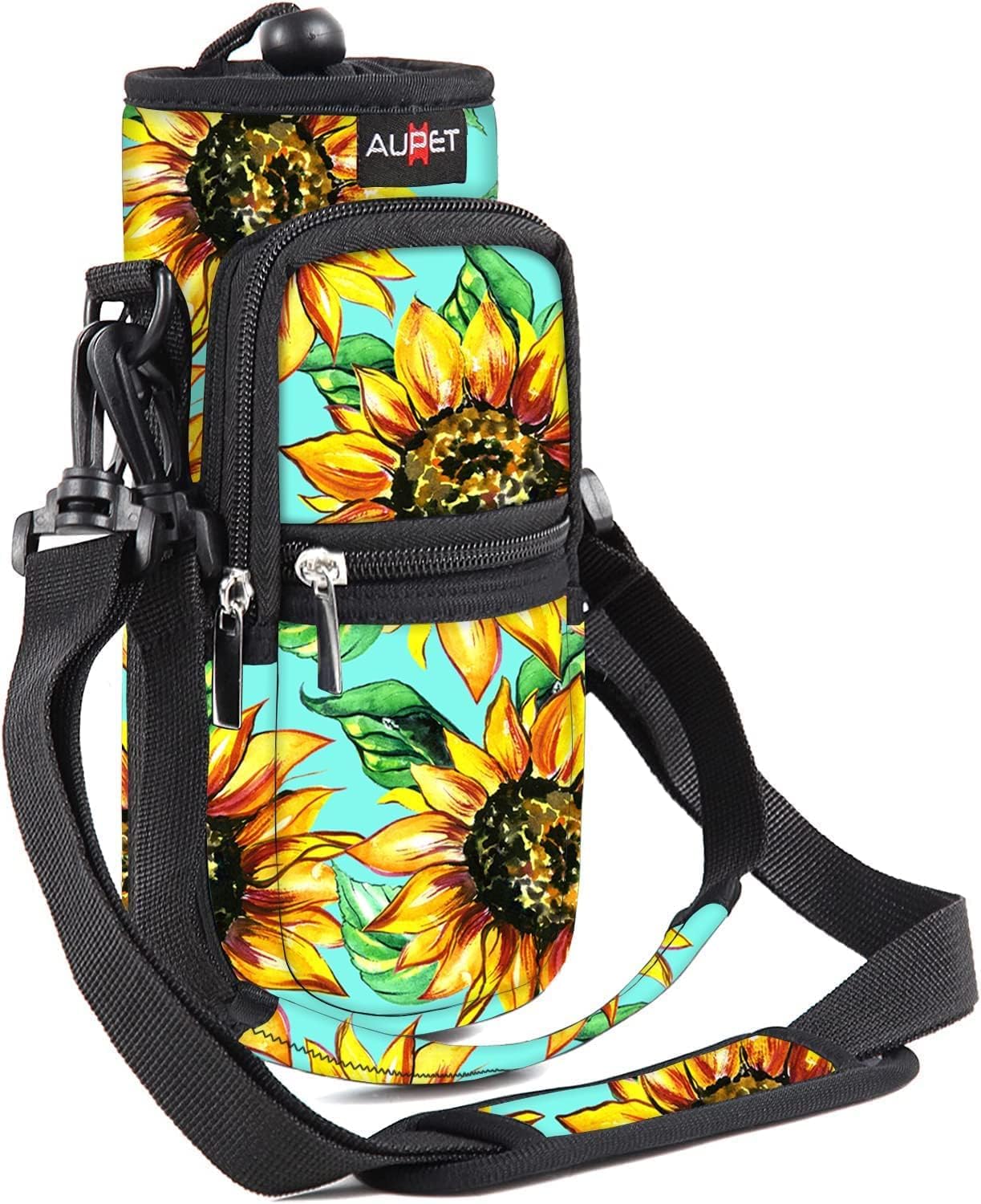 AUPET Water Bottle Sling Bag Sleeve Holder Carrier 25/32/40/64 oz,Insulated Crossbody Water Bottle Case Cover with Strap and Pockets for Men/Women Walking Hiking