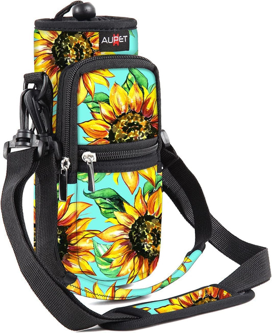 AUPET Water Bottle Sling Bag Sleeve Holder Carrier 25/32/40/64 oz,Insulated Crossbody Water Bottle Case Cover with Strap and Pockets for Men/Women Walking Hiking