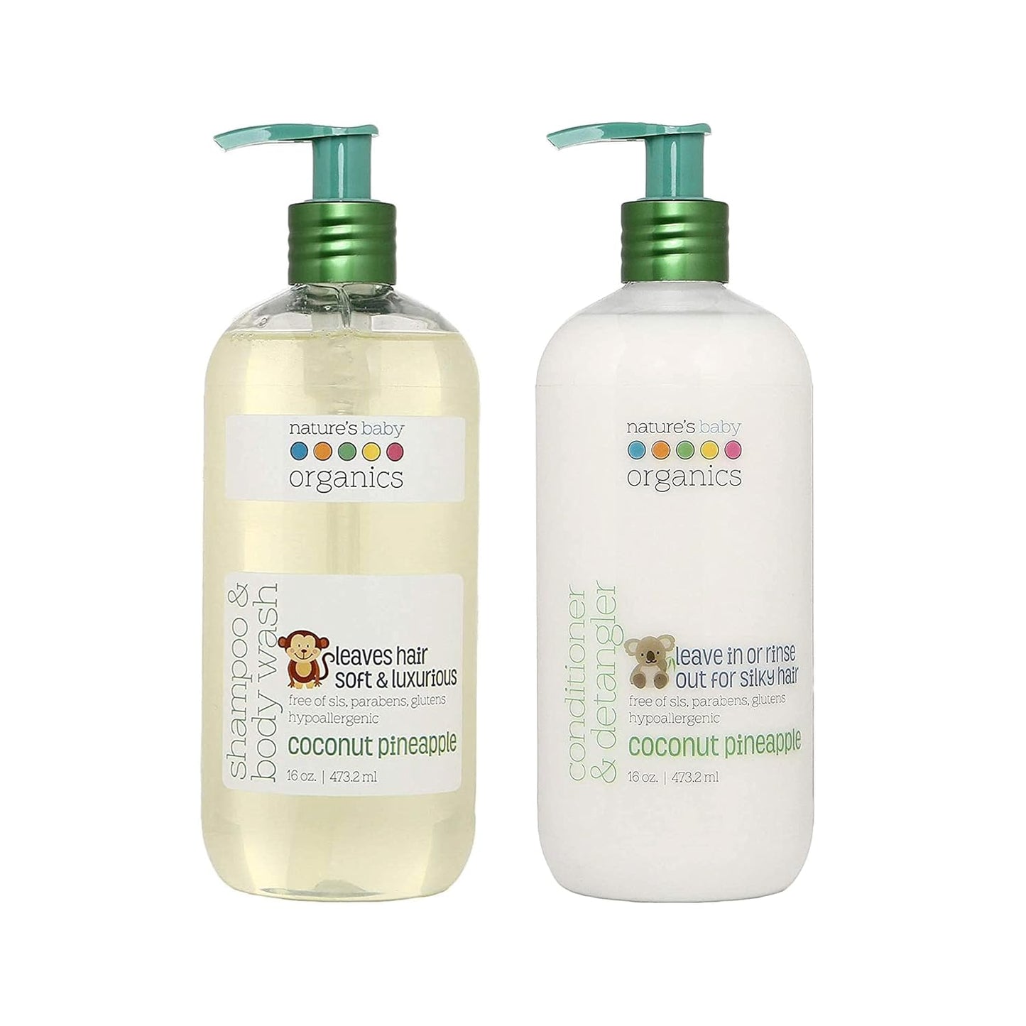 Nature's Baby Shampoo/Conditioner Combo Pack - Formulated for Problem and Sensitive Skin - EU Certified Non-Toxic - pH Neutral & Tear Free - Coconut Pineapple, 16 oz, 2 Pack